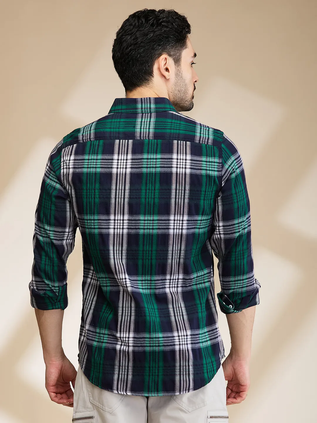 Green Slim Fit Regular Collar Men's Shirt by Being Human Clothing - Image 3