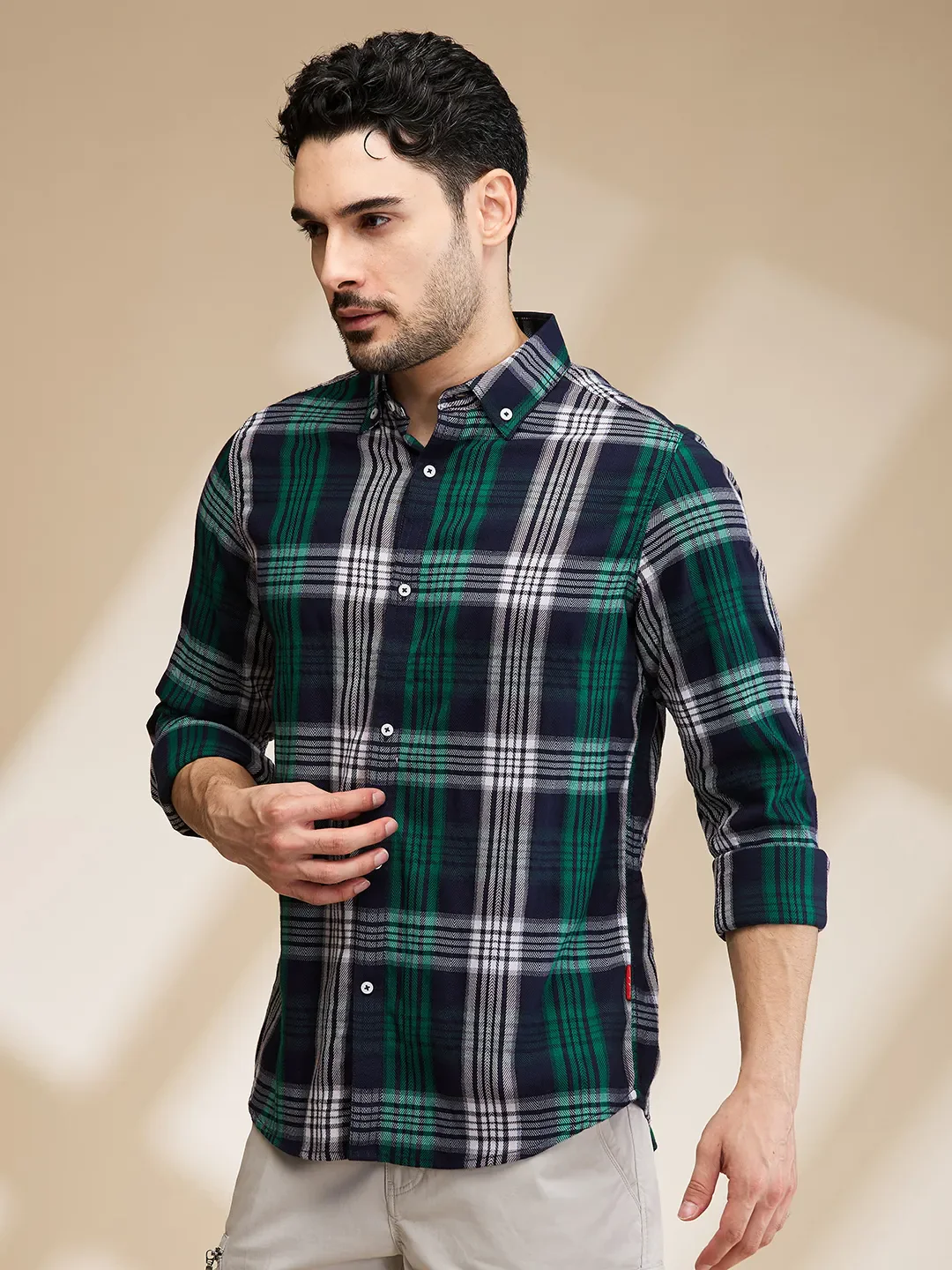 Green Slim Fit Regular Collar Men's Shirt by Being Human Clothing - Image 4