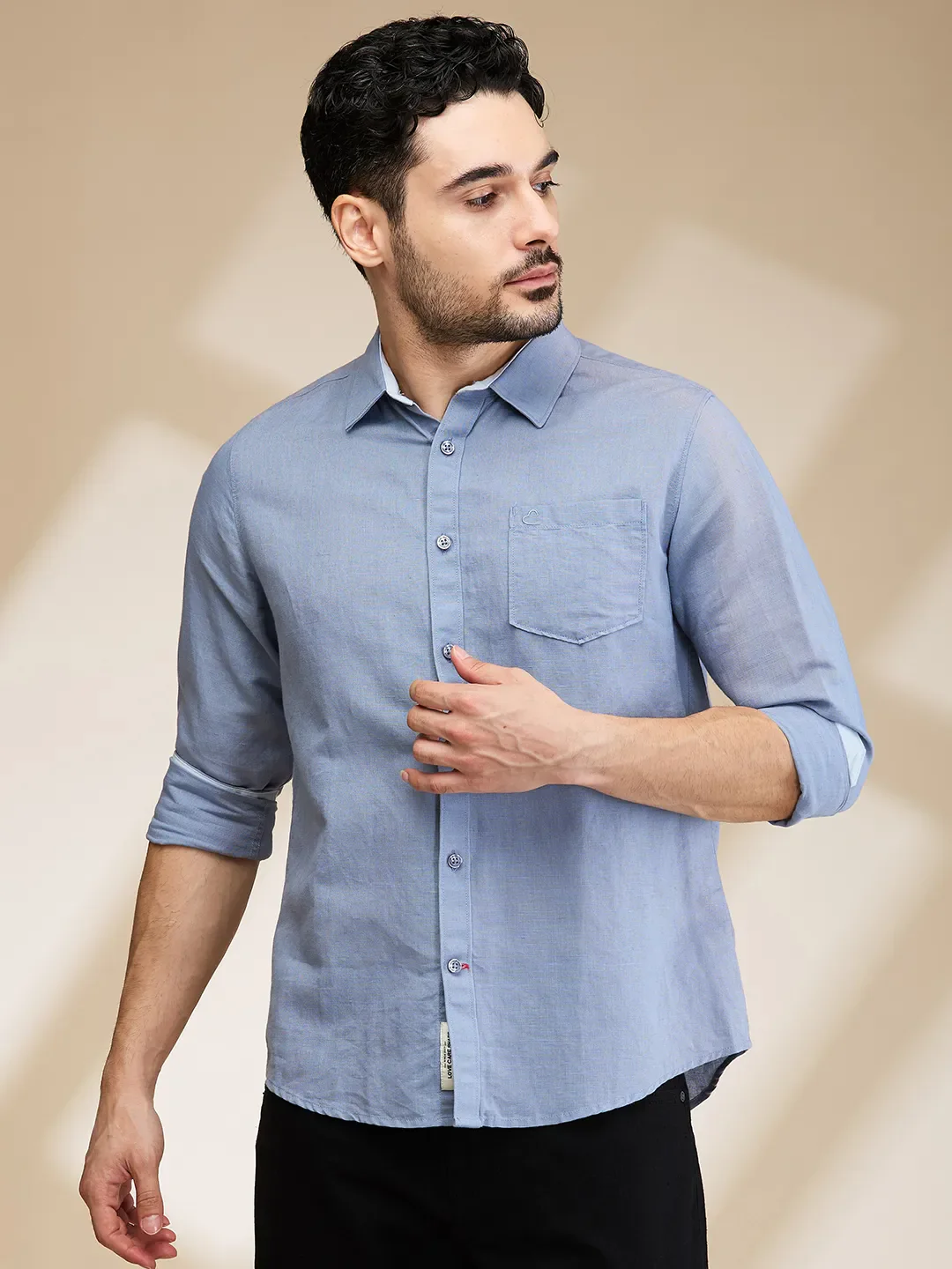 Grey Slim Fit Regular Collar Men's Shirt by Being Human Clothing