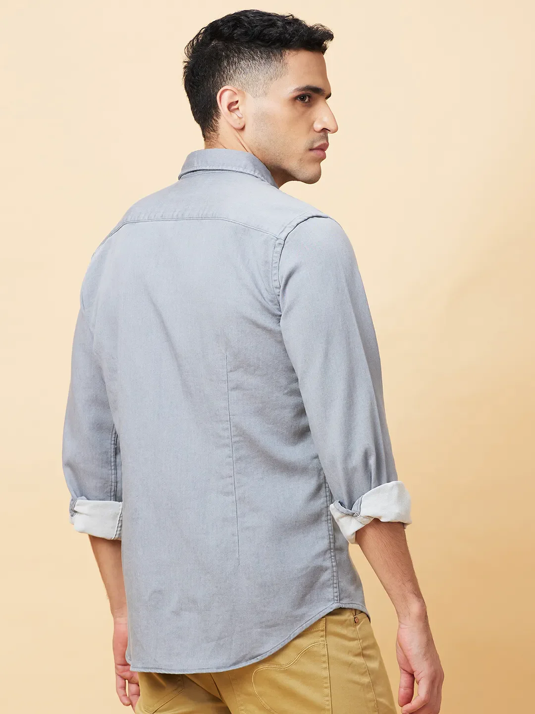Grey Slim Straight Fit Regular Collar Long Sleeves Men's Shirt by Being Human Clothing - Image 3
