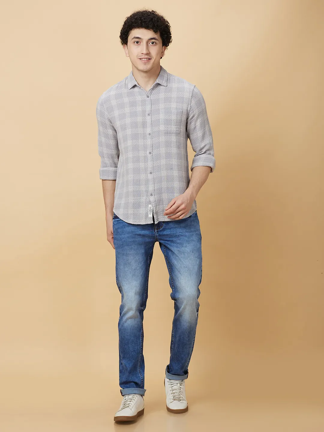 Grey Slim Fit Regular Collar Men's Shirt by Being Human Clothing - Image 2