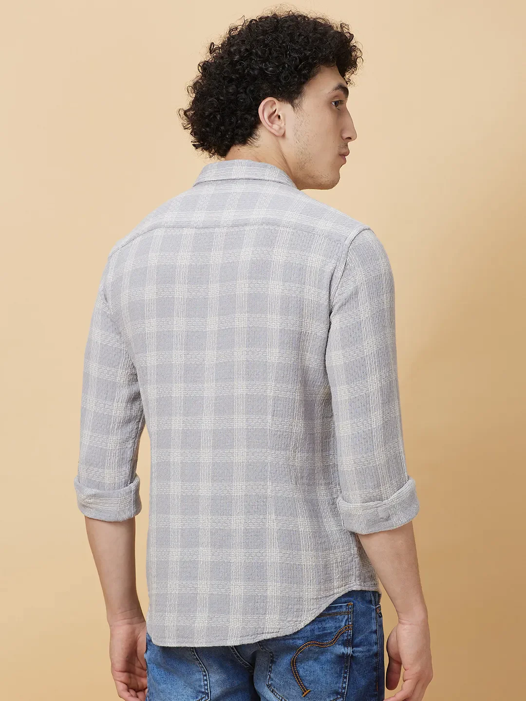 Grey Slim Fit Regular Collar Men's Shirt by Being Human Clothing - Image 3