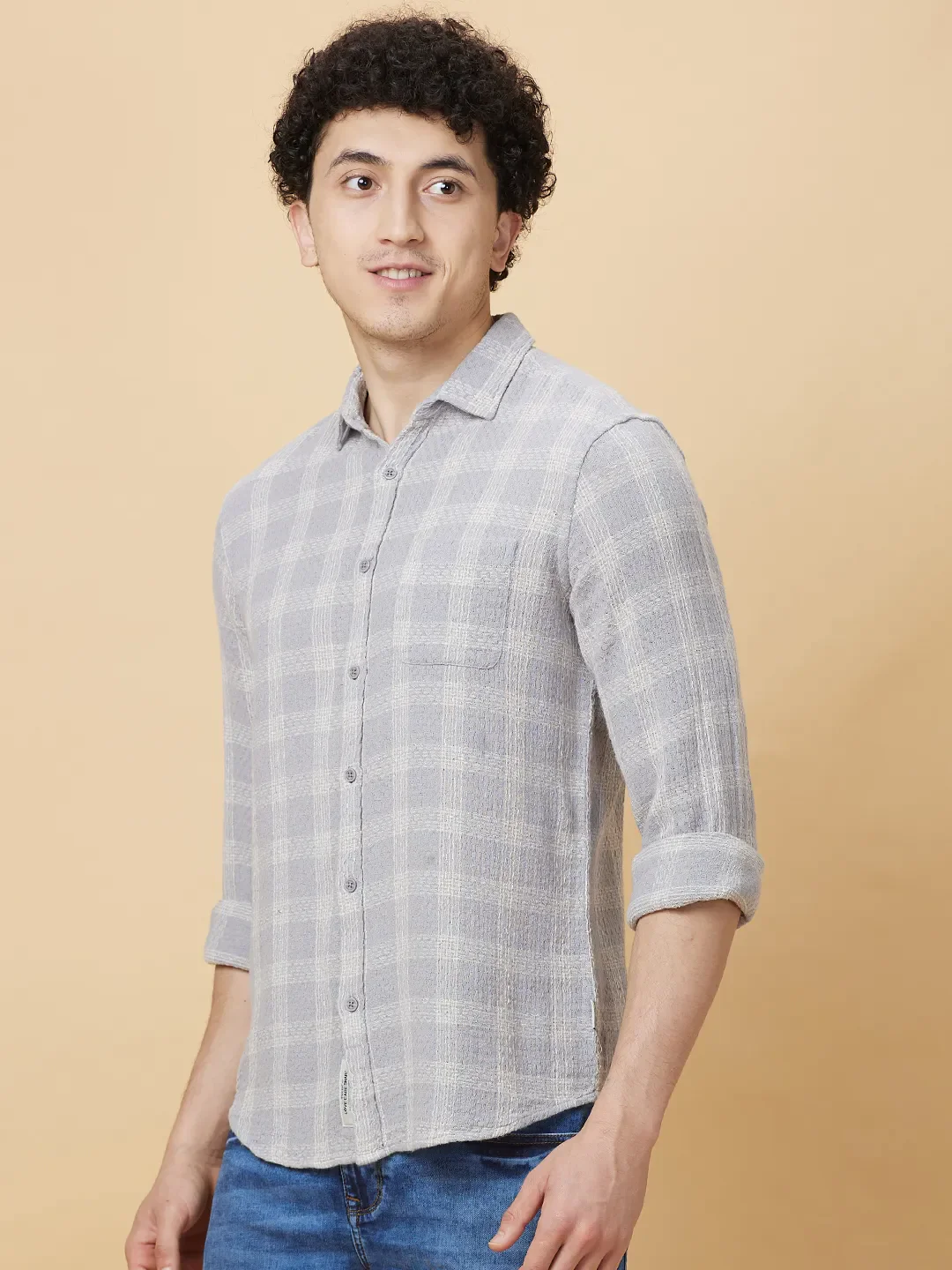 Grey Slim Fit Regular Collar Men's Shirt by Being Human Clothing - Image 4