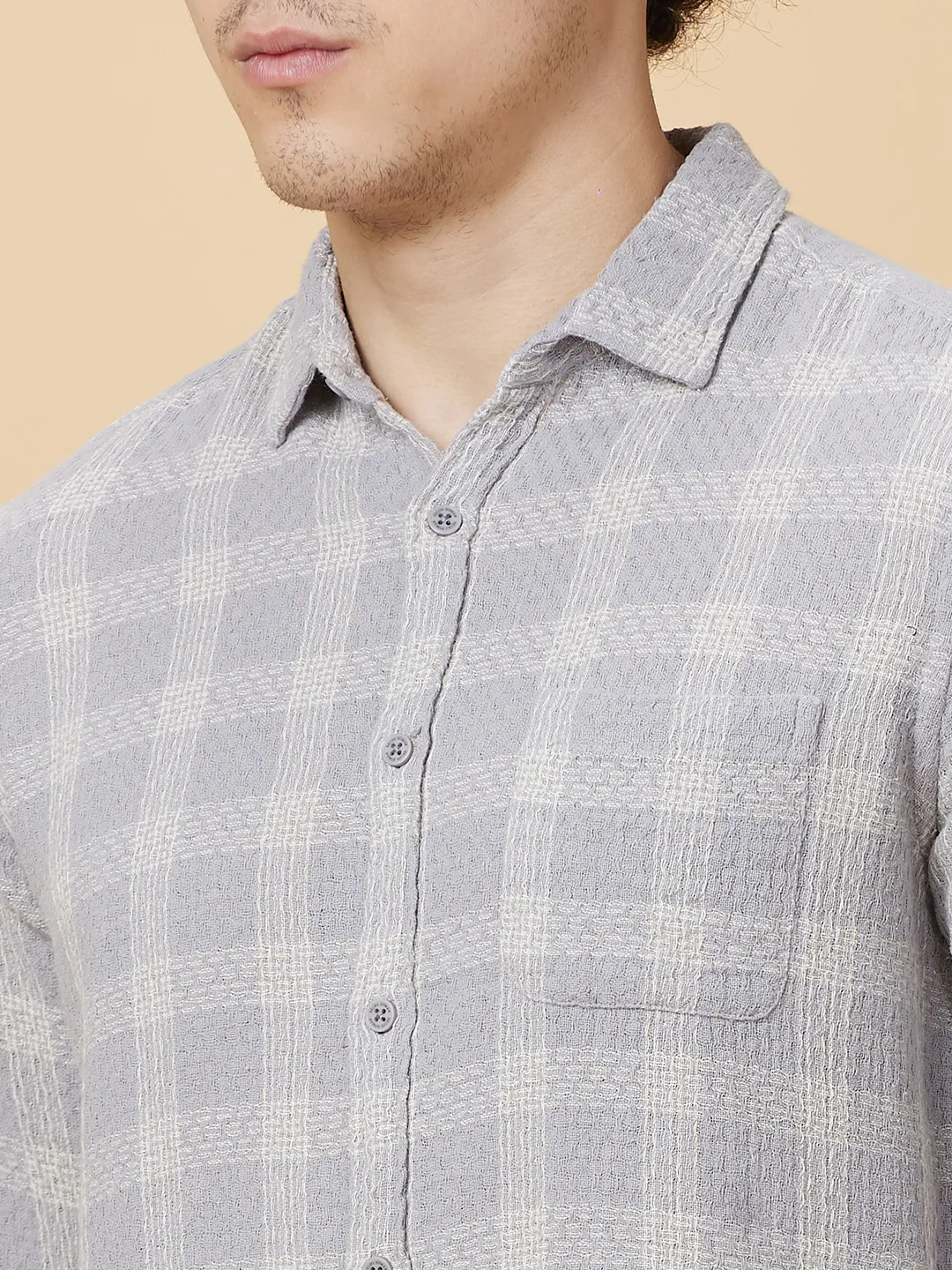 Grey Slim Fit Regular Collar Men's Shirt by Being Human Clothing - Image 5