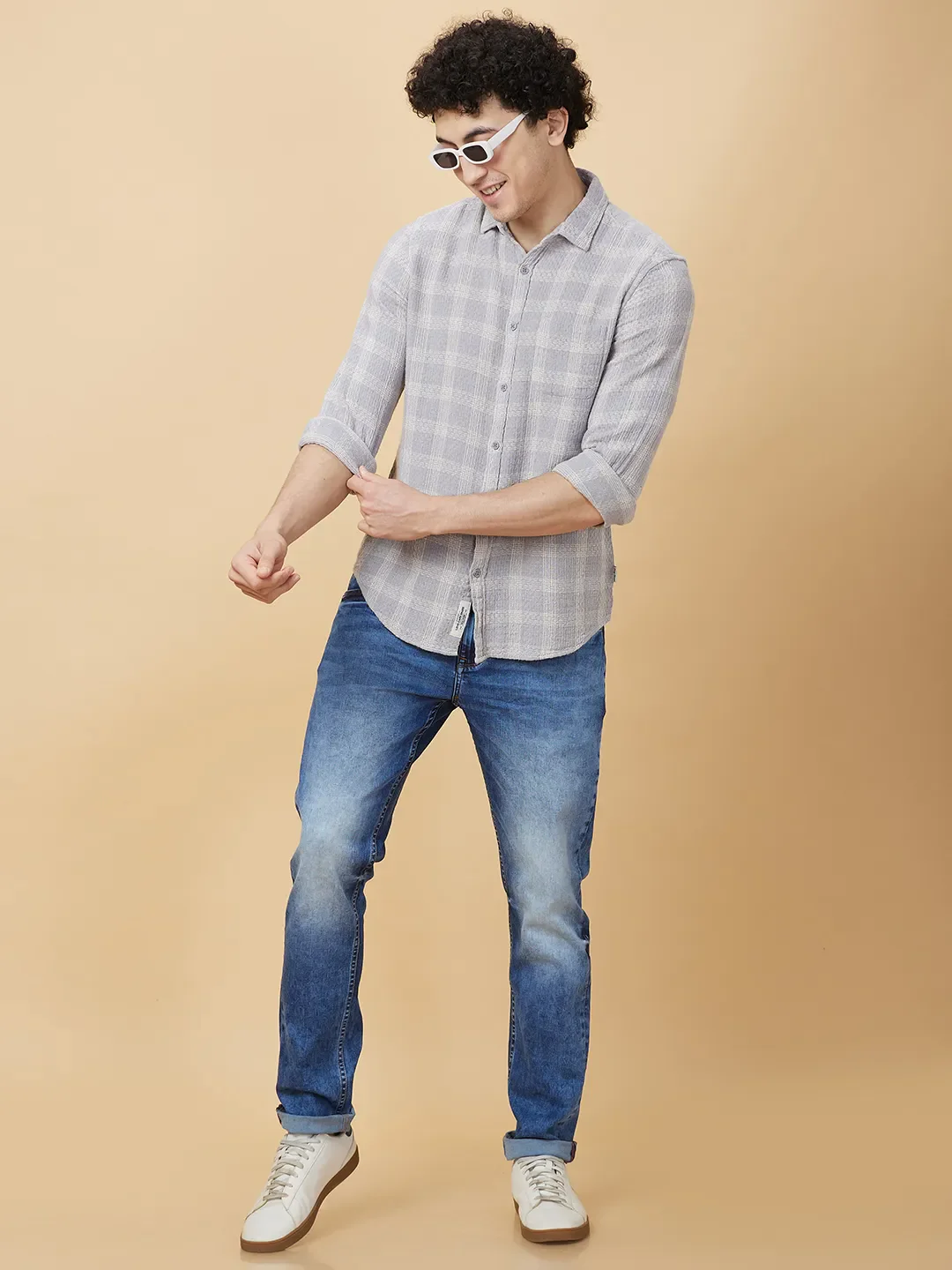 Grey Slim Fit Regular Collar Men's Shirt by Being Human Clothing - Image 6