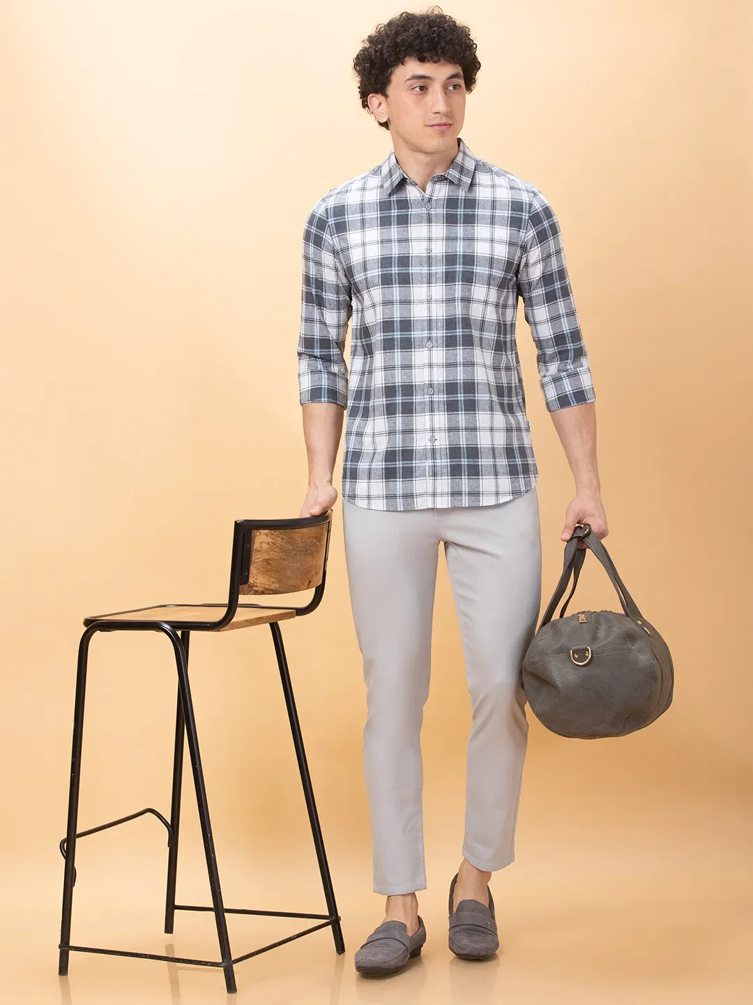 Grey Slim Fit Regular Collar Men's Shirt by Being Human Clothing - Image 6