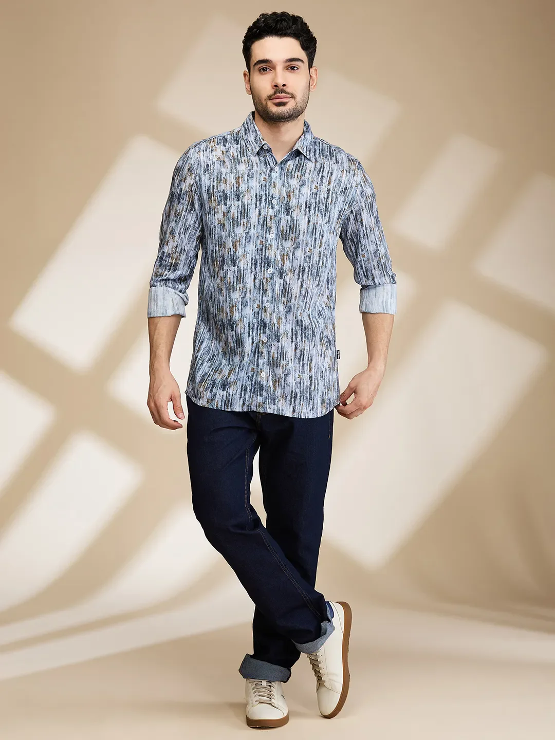 Grey Slim Fit Regular Collar Men's Shirt by Being Human Clothing - Image 2
