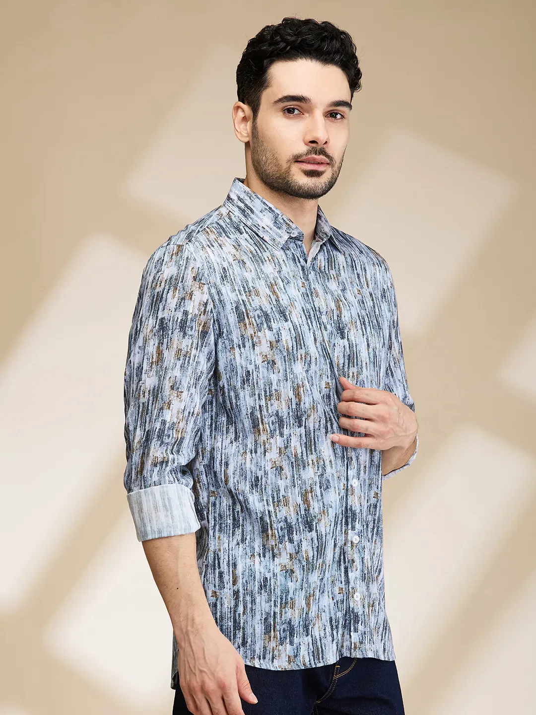 Grey Slim Fit Regular Collar Men's Shirt by Being Human Clothing - Image 4