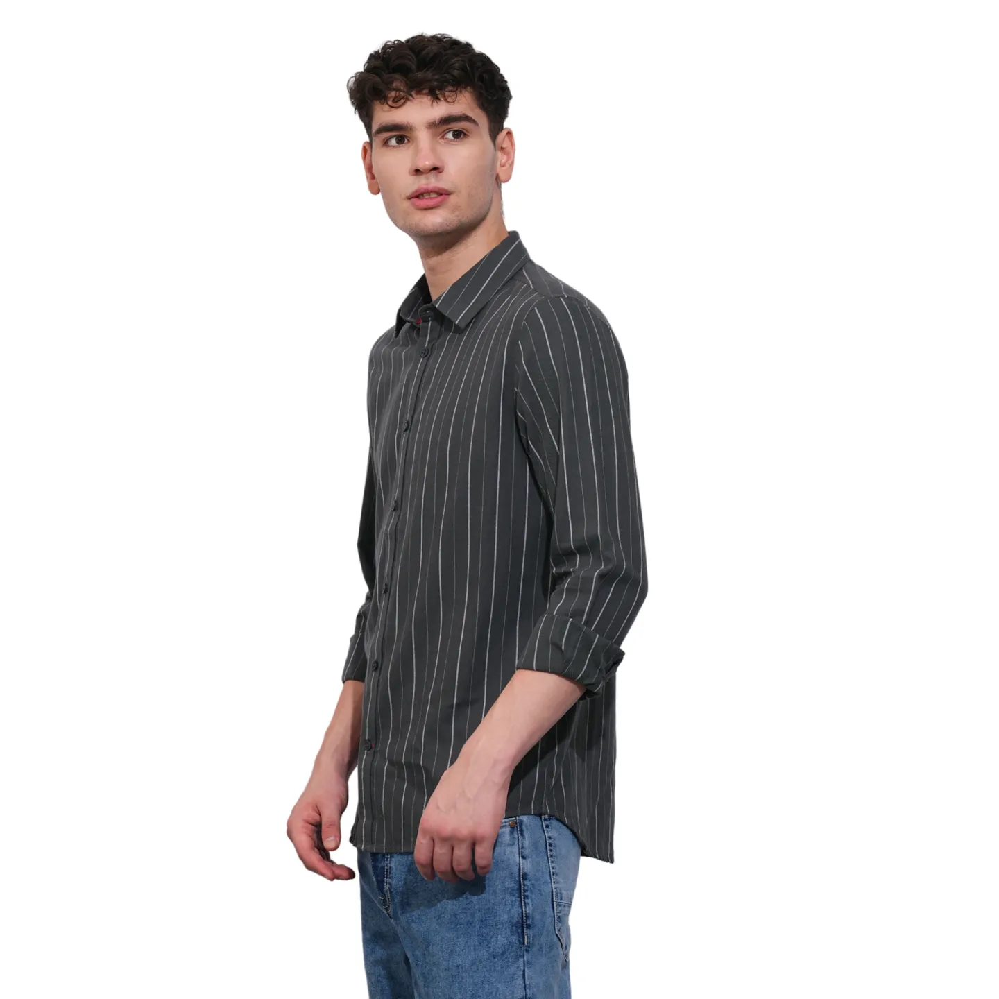 Grey Slim Straight Fit Regular Collar Long Sleeves Men's Shirt by Being Human Clothing - Image 2