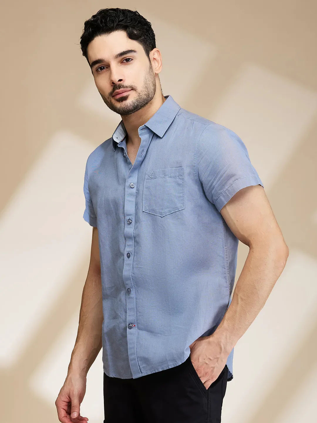 Grey Slim Fit Regular Collar Men's Shirt by Being Human Clothing - Image 4