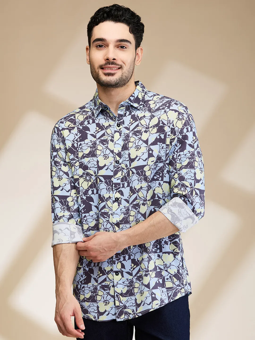 Grey Slim Fit Regular Collar Men's Shirt by Being Human Clothing