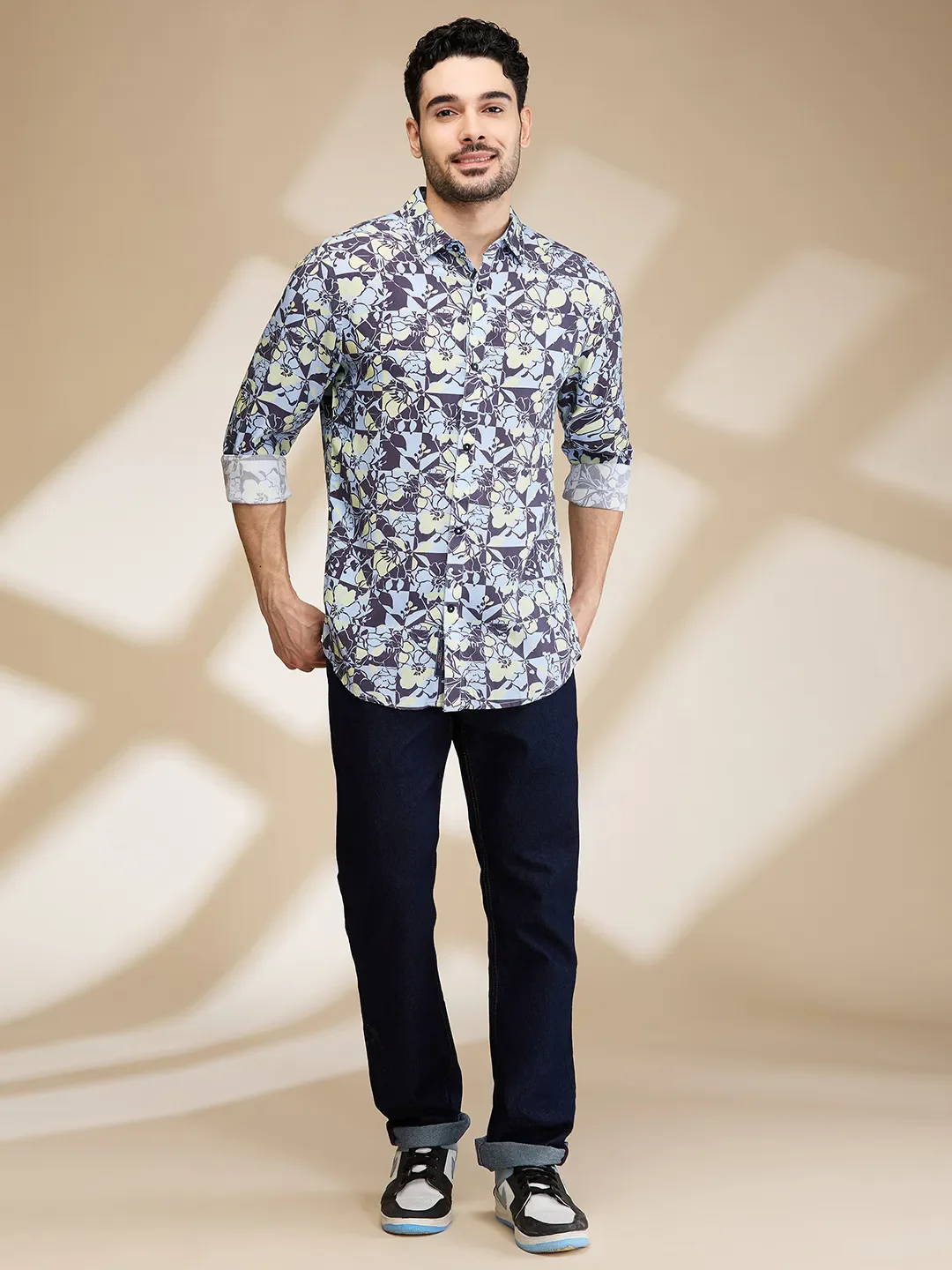 Grey Slim Fit Regular Collar Men's Shirt by Being Human Clothing - Image 2