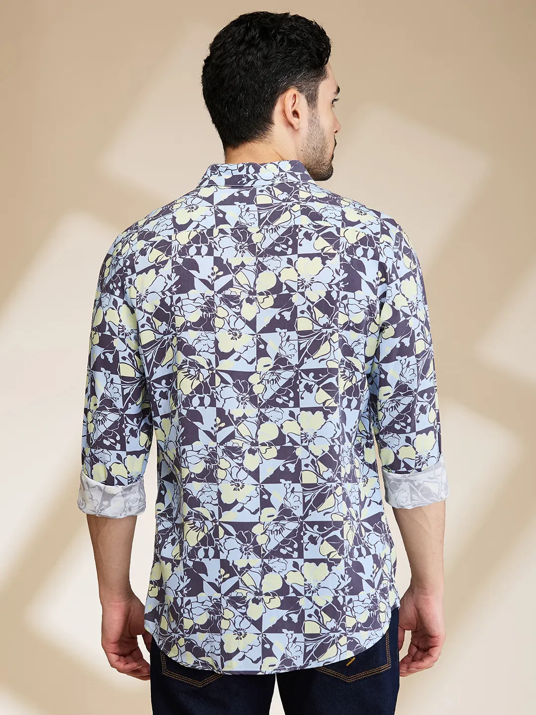 Grey Slim Fit Regular Collar Men's Shirt by Being Human Clothing - Image 3