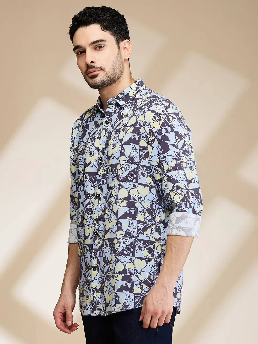 Grey Slim Fit Regular Collar Men's Shirt by Being Human Clothing - Image 4