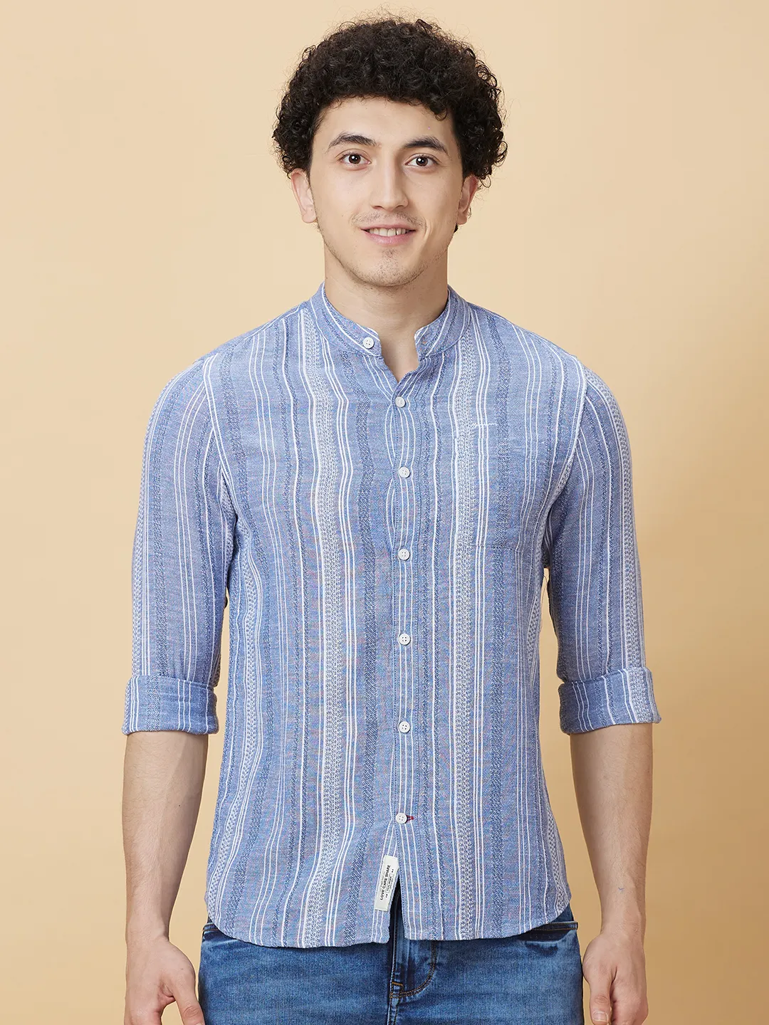 Ice Blue Slim Fit Regular Collar Men's Shirt by Being Human Clothing