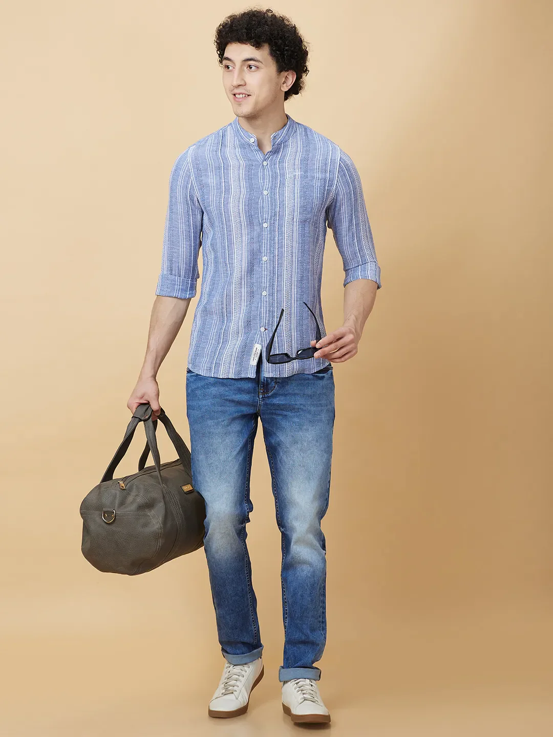 Ice Blue Slim Fit Regular Collar Men's Shirt by Being Human Clothing - Image 6