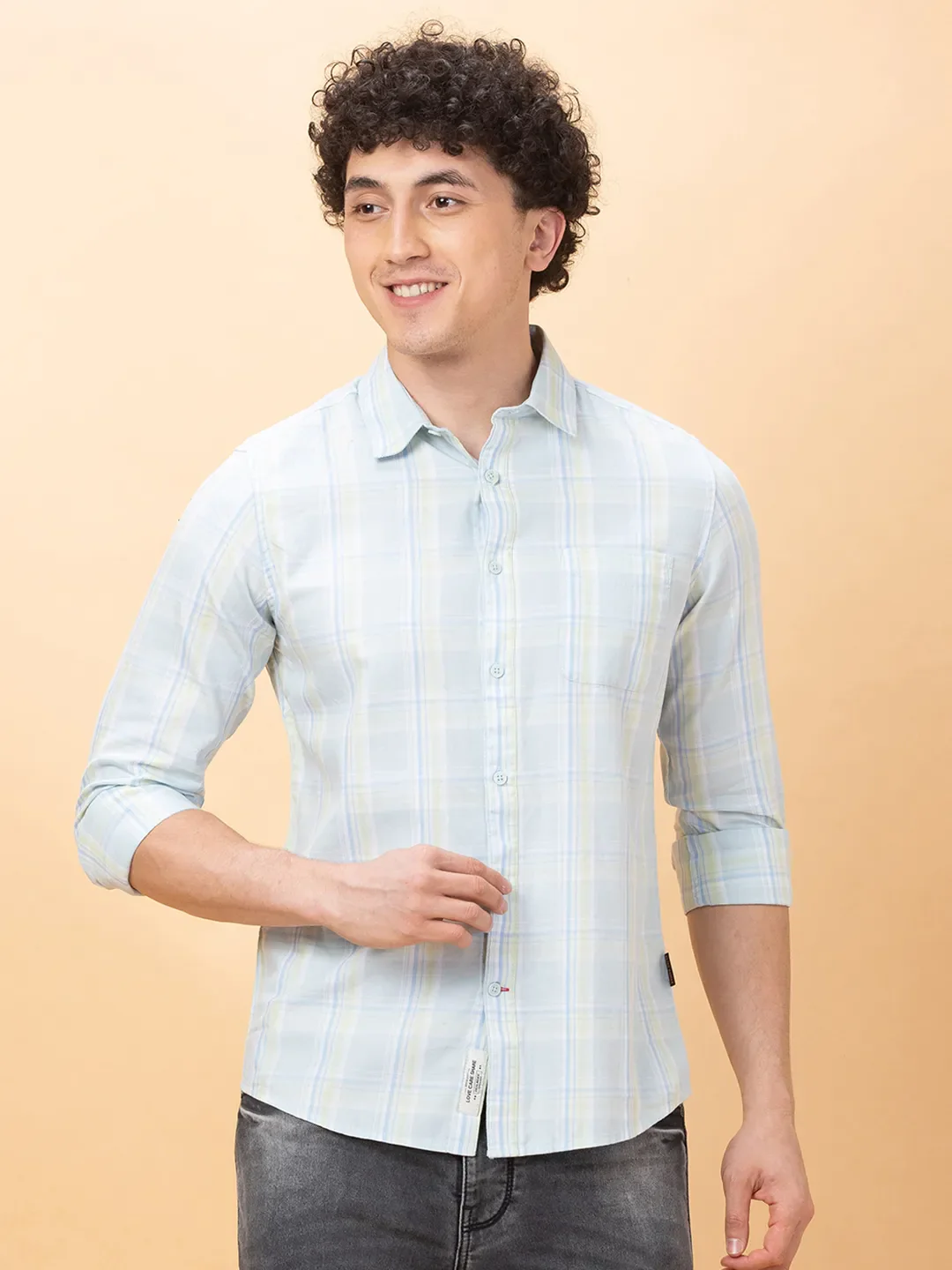 Ice Blue Slim Fit Regular Collar Men's Shirt by Being Human Clothing