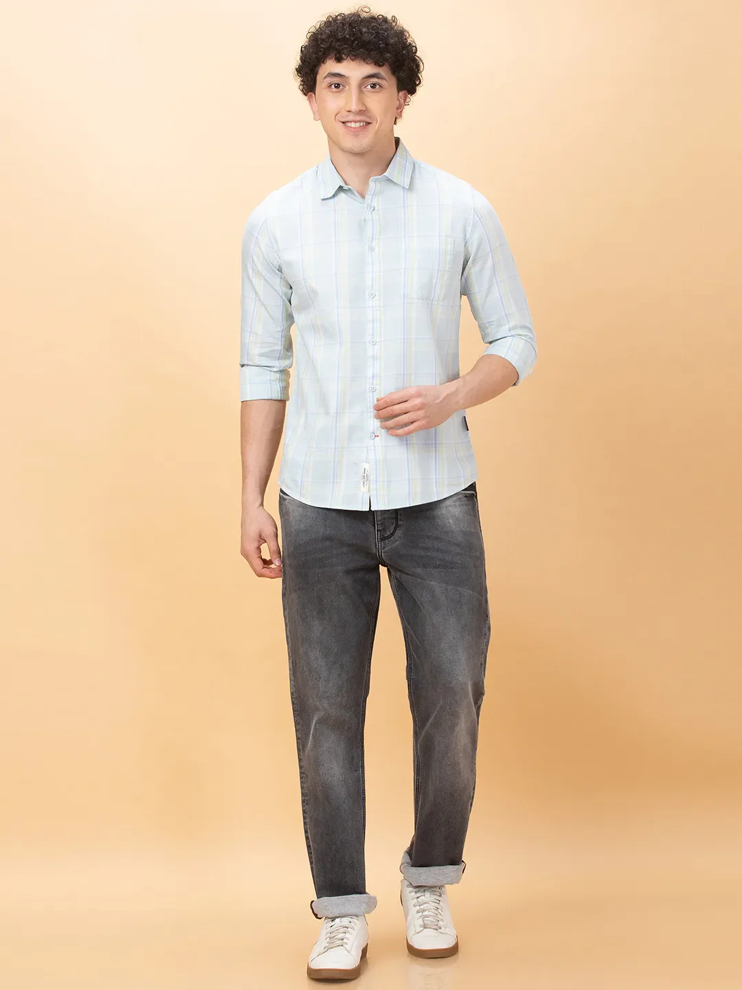 Ice Blue Slim Fit Regular Collar Men's Shirt by Being Human Clothing - Image 2