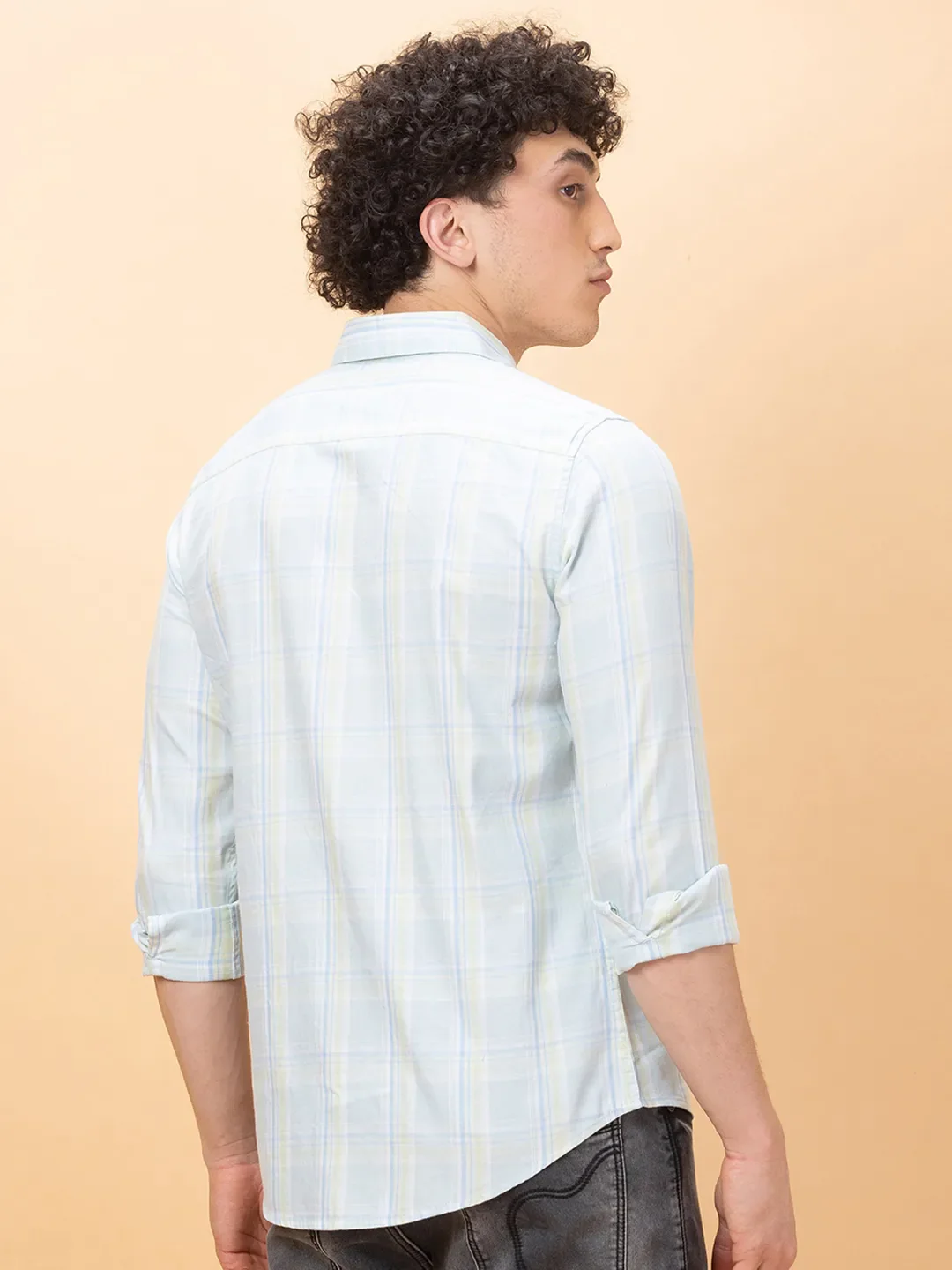 Ice Blue Slim Fit Regular Collar Men's Shirt by Being Human Clothing - Image 3