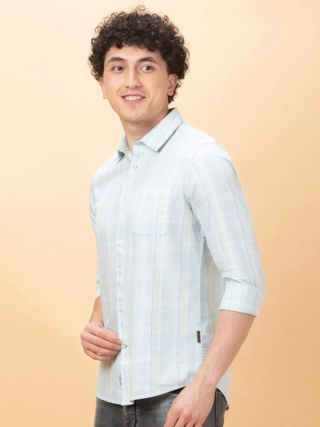 Ice Blue Slim Fit Regular Collar Men's Shirt by Being Human Clothing - Image 4