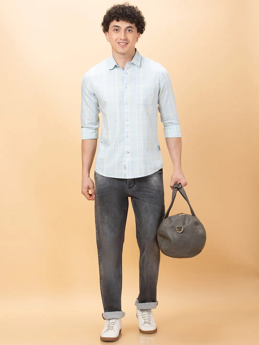 Ice Blue Slim Fit Regular Collar Men's Shirt by Being Human Clothing - Image 6