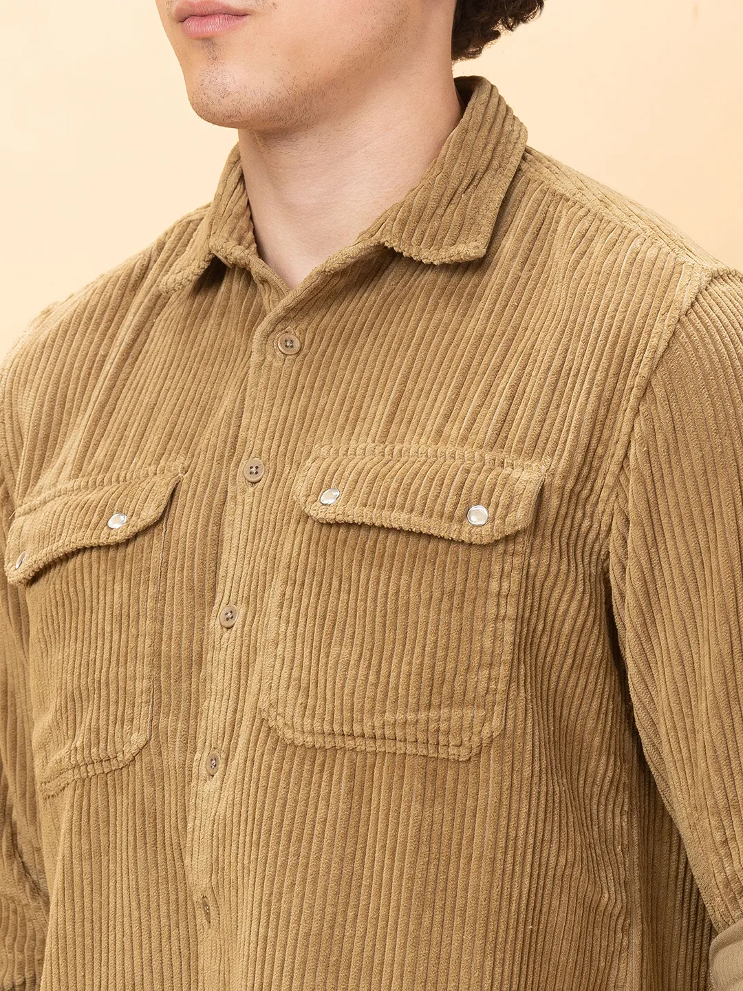 Khaki Slim Fit Regular Collar Men's Shirt by Being Human Clothing - Image 5
