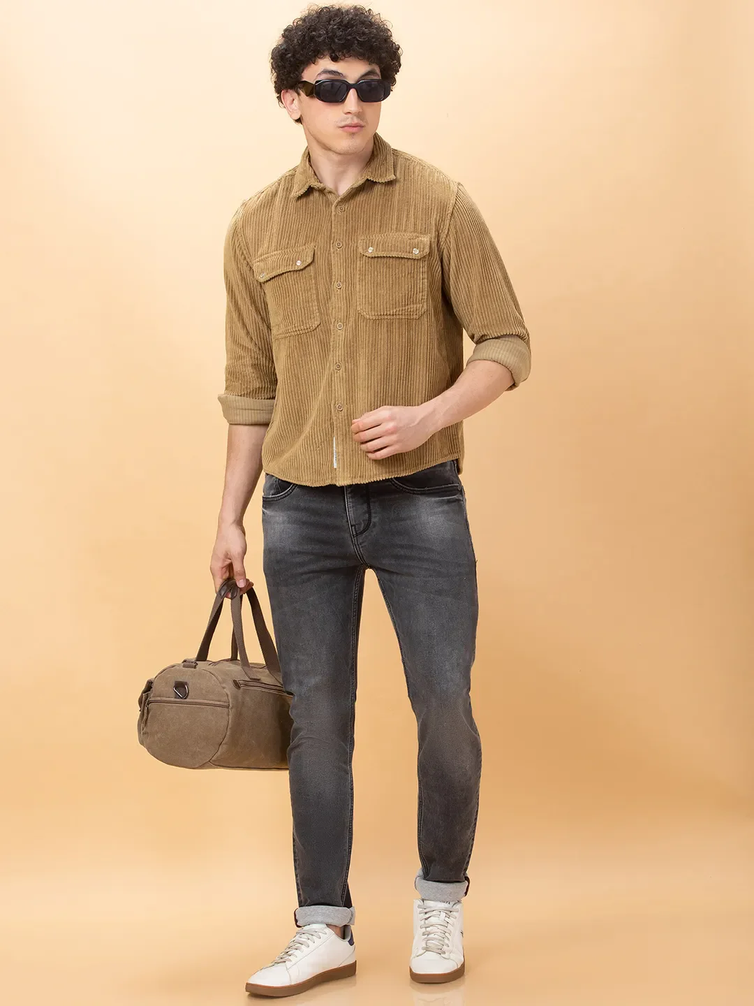 Khaki Slim Fit Regular Collar Men's Shirt by Being Human Clothing - Image 6