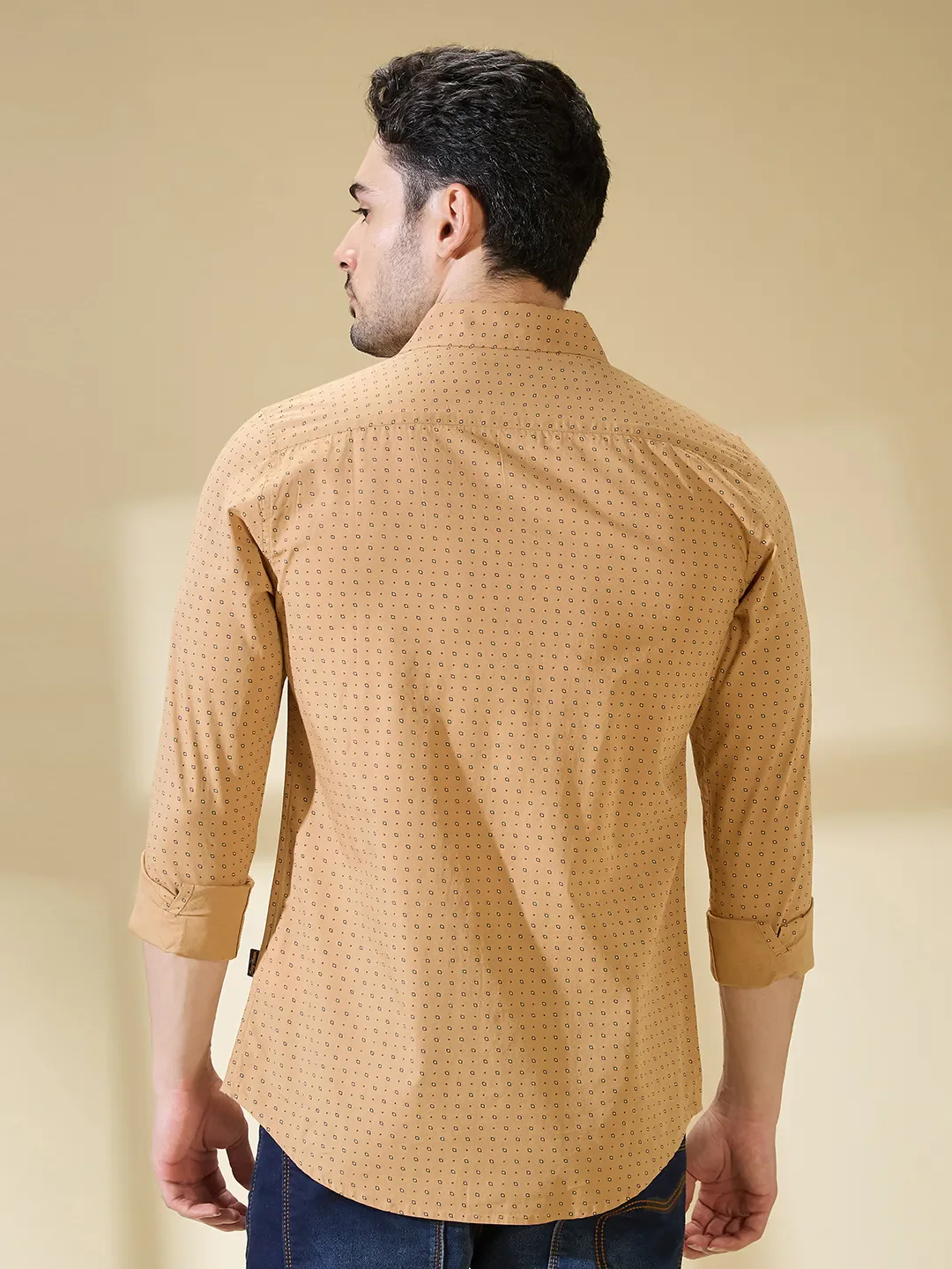 Khaki Slim Straight Fit Regular Collar Long Sleeves Men's Shirt by Being Human Clothing - Image 3