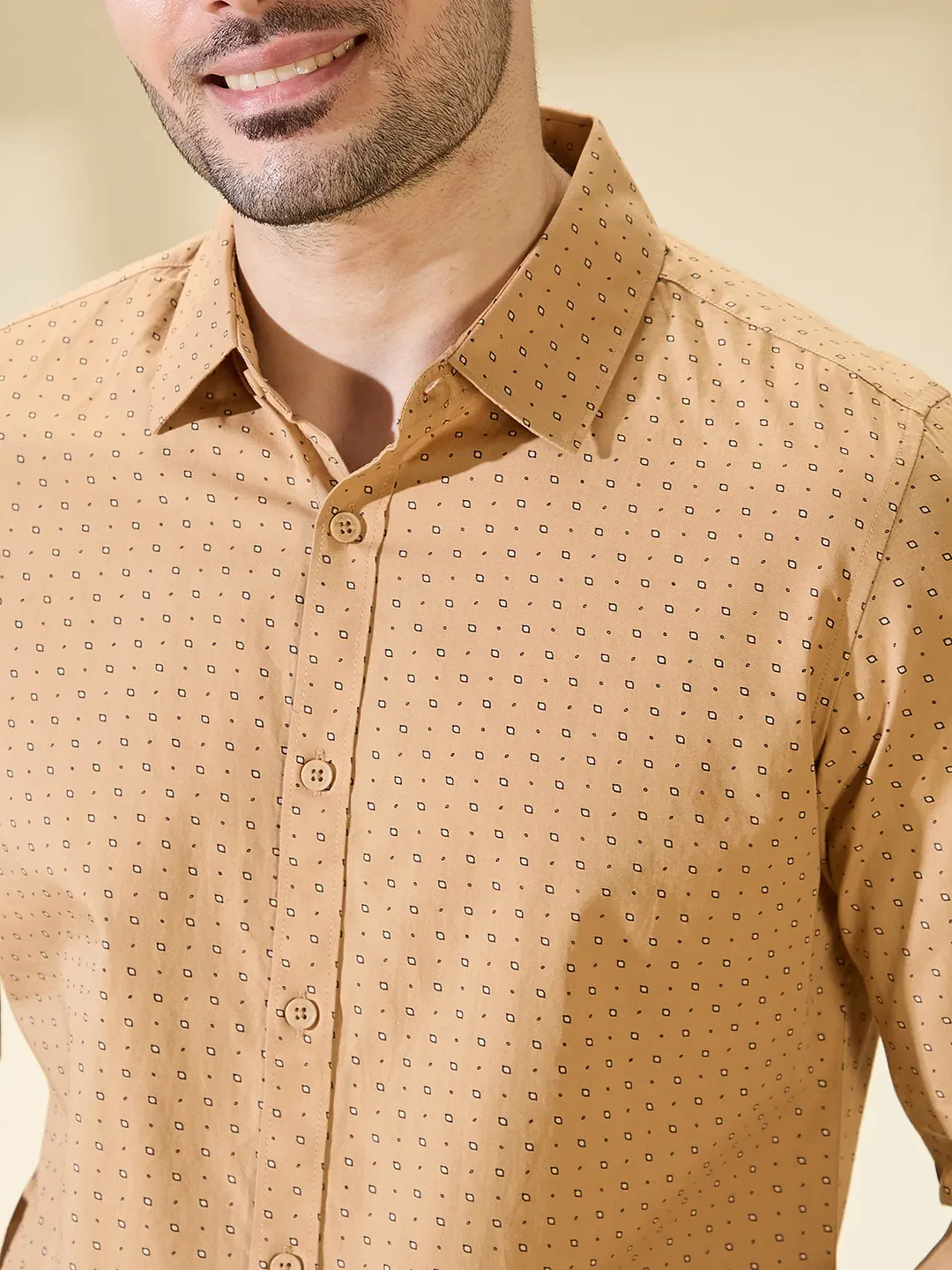 Khaki Slim Straight Fit Regular Collar Long Sleeves Men's Shirt by Being Human Clothing - Image 5