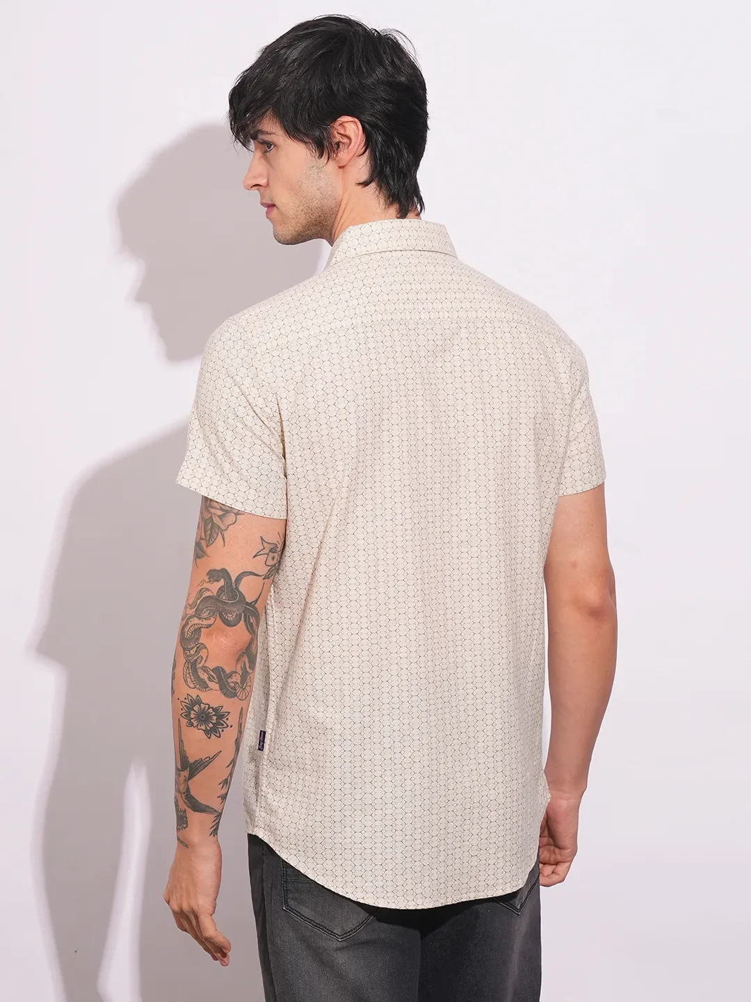 Khaki Slim Straight Fit Regular Collar Short Sleeves Men's Shirt by Being Human Clothing - Image 3