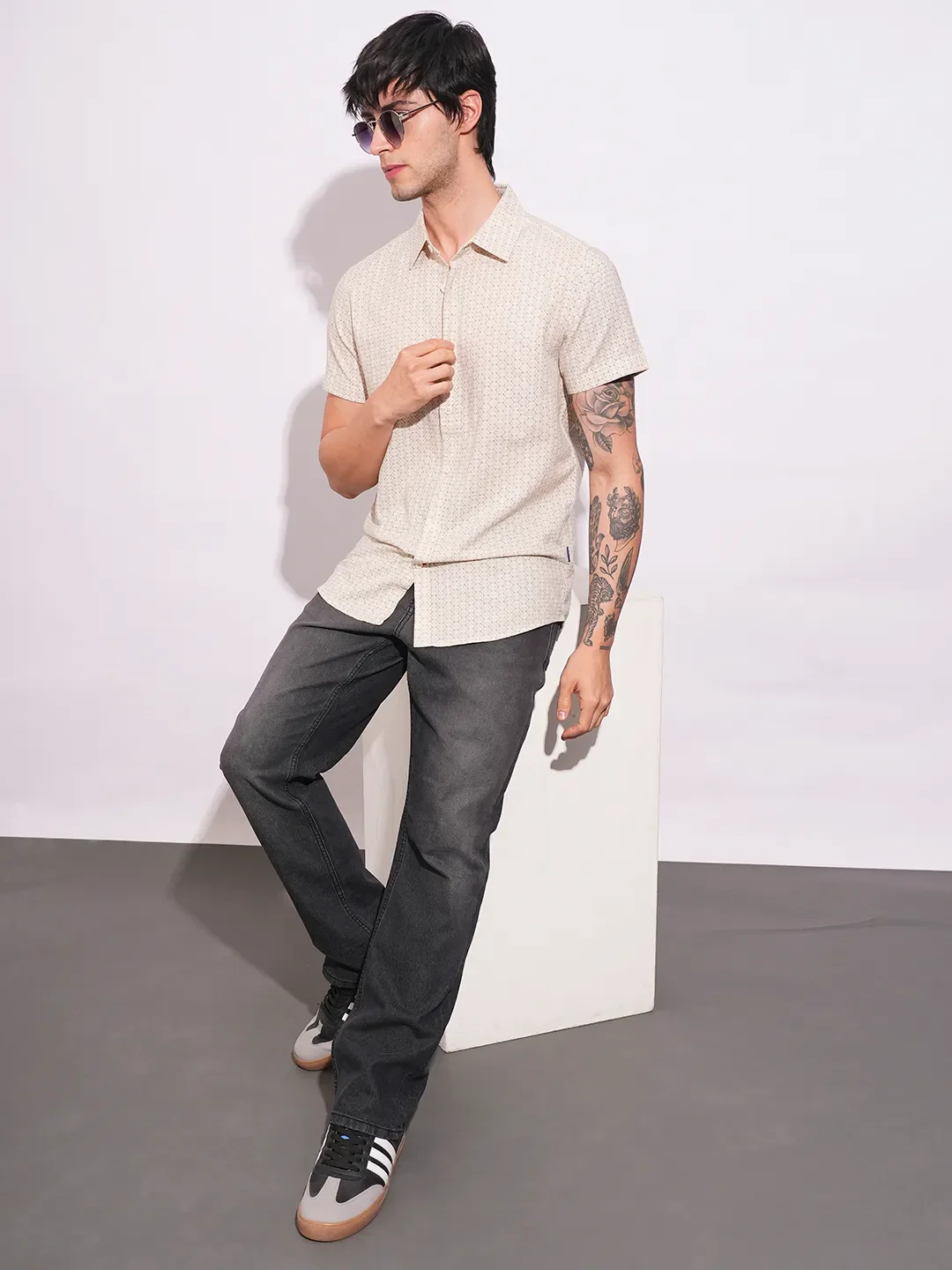 Khaki Slim Straight Fit Regular Collar Short Sleeves Men's Shirt by Being Human Clothing - Image 4