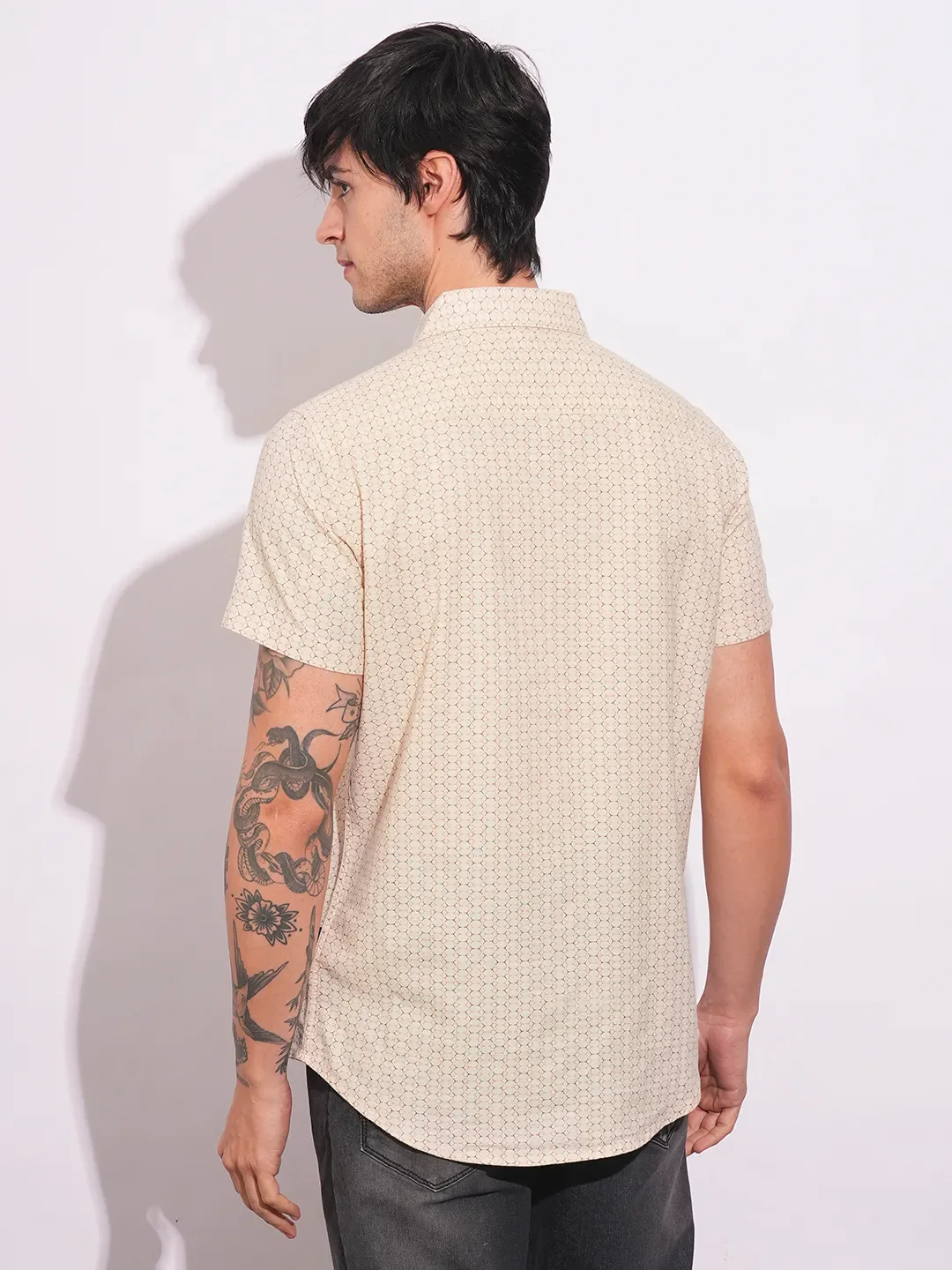 Khaki Slim Straight Fit Regular Collar Short Sleeves Men's Shirt by Being Human Clothing - Image 3