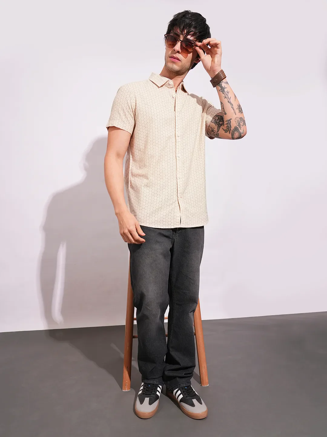 Khaki Slim Straight Fit Regular Collar Short Sleeves Men's Shirt by Being Human Clothing - Image 4