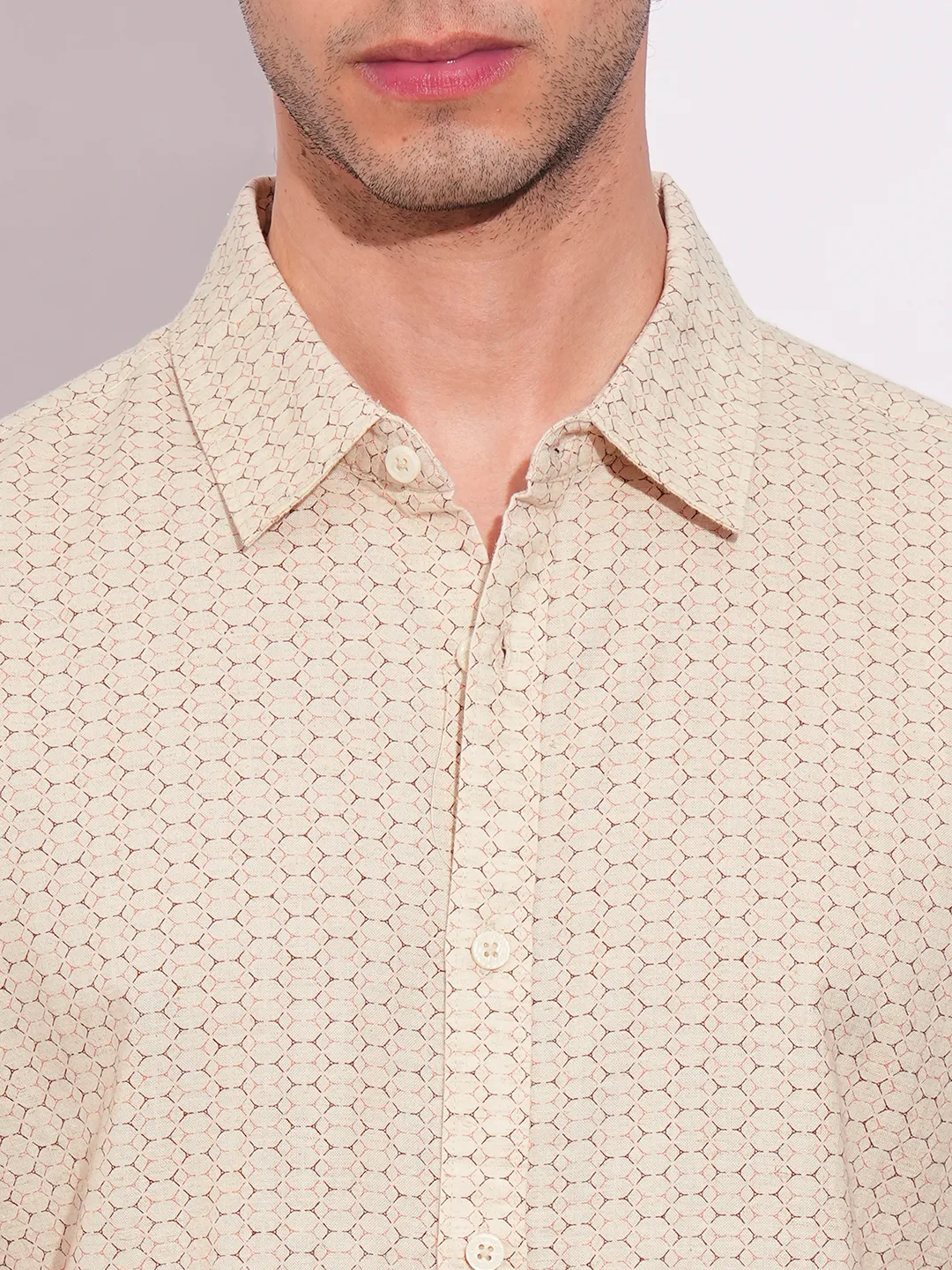 Khaki Slim Straight Fit Regular Collar Short Sleeves Men's Shirt by Being Human Clothing - Image 5