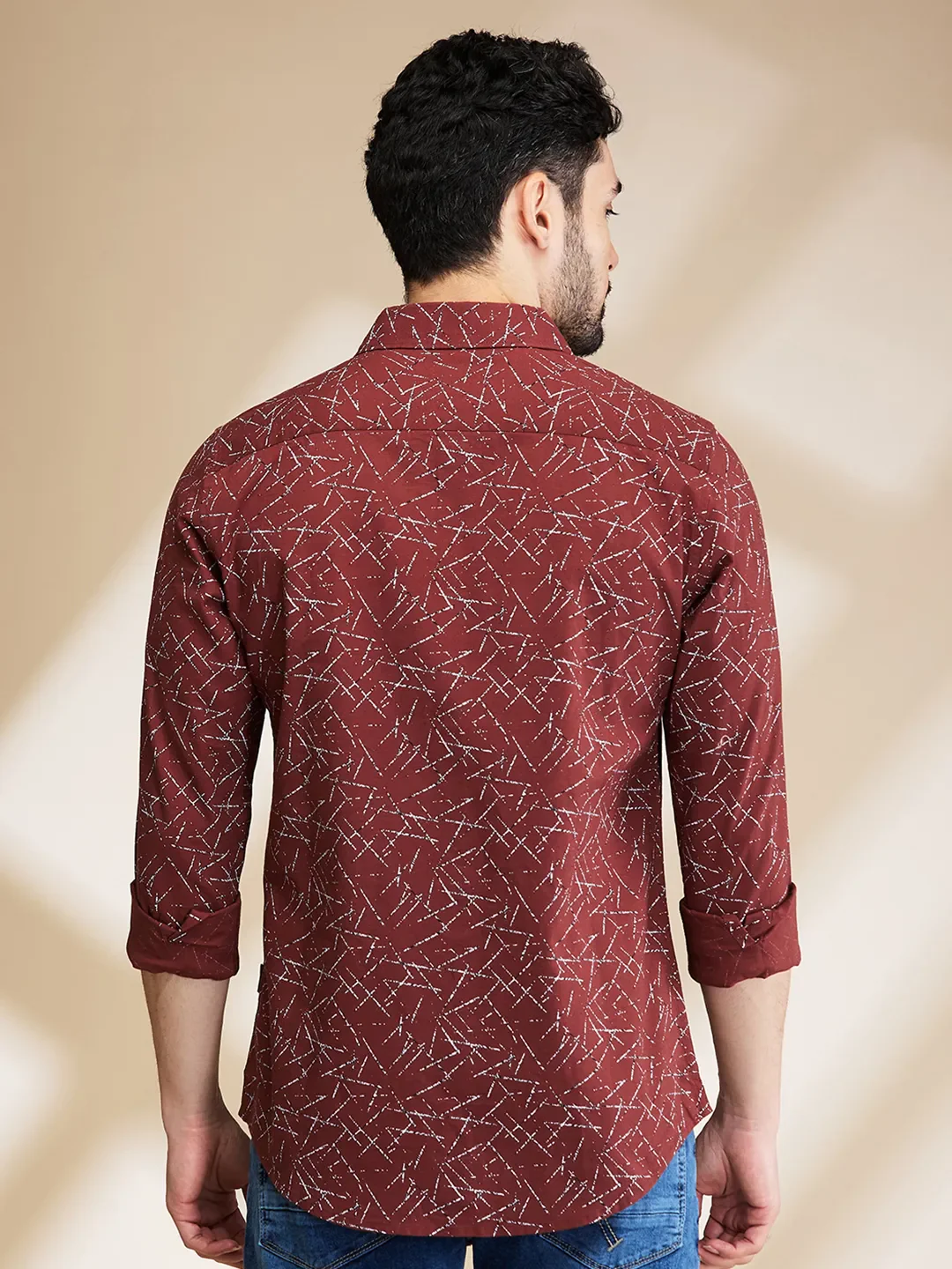 Brown Slim Straight Fit Regular Collar Long Sleeves Men's Shirt by Being Human Clothing - Image 3