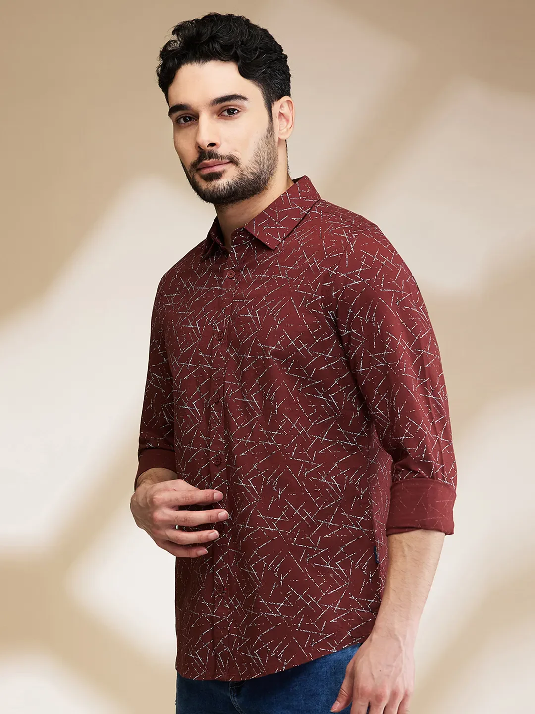Brown Slim Straight Fit Regular Collar Long Sleeves Men's Shirt by Being Human Clothing - Image 4