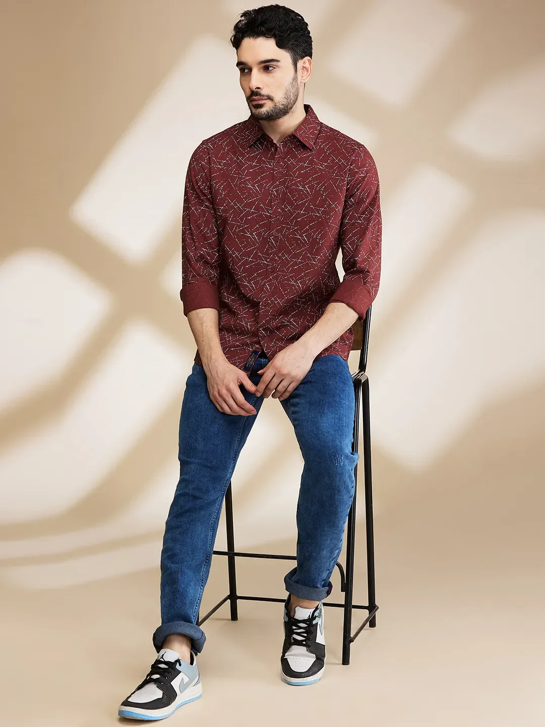 Brown Slim Straight Fit Regular Collar Long Sleeves Men's Shirt by Being Human Clothing - Image 6