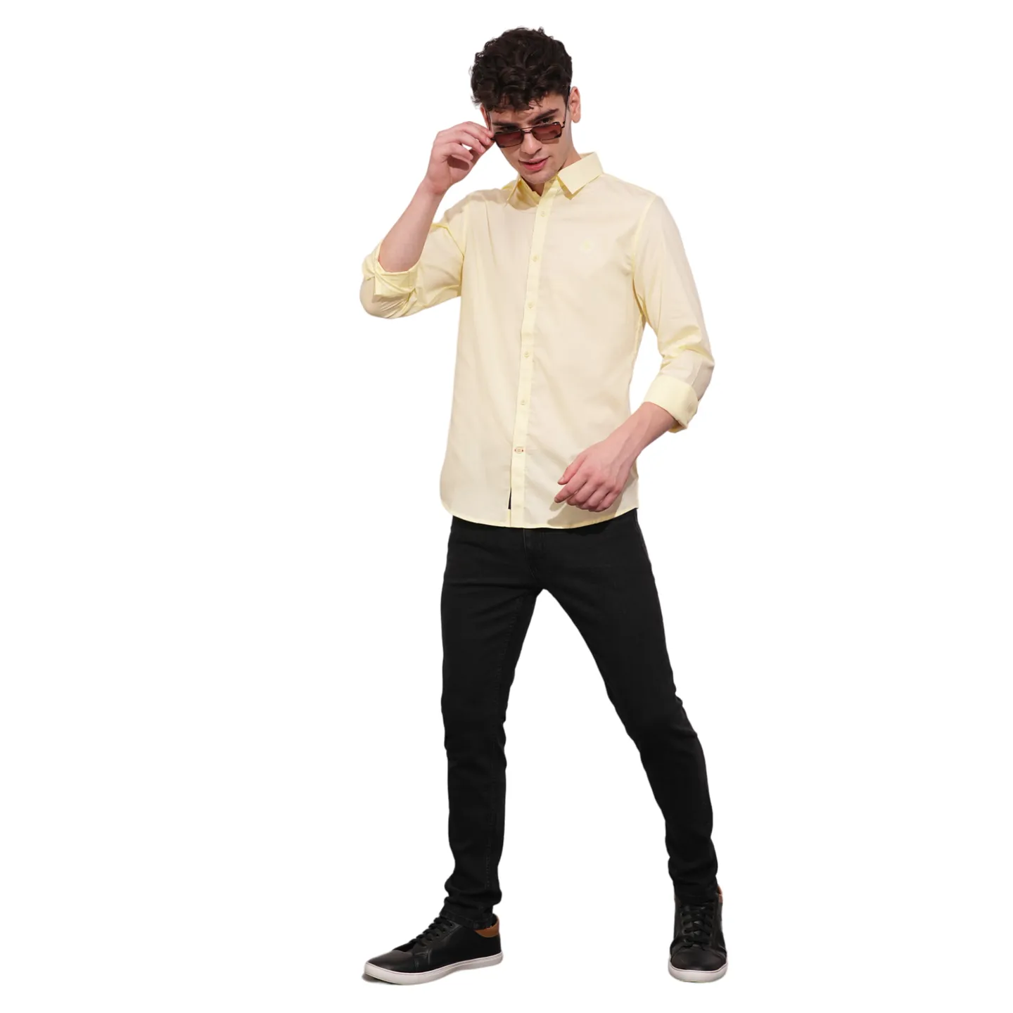 Yellow Slim Straight Fit Regular Collar Long Sleeves Men's Shirt by Being Human Clothing - Image 4
