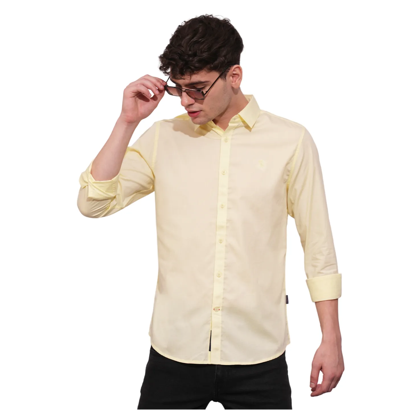 Yellow Slim Straight Fit Regular Collar Long Sleeves Men's Shirt by Being Human Clothing - Image 6