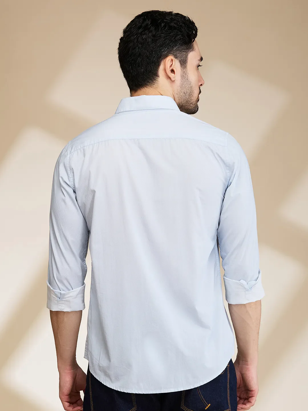Light Blue Slim Fit Regular Collar Men's Shirt by Being Human Clothing - Image 3