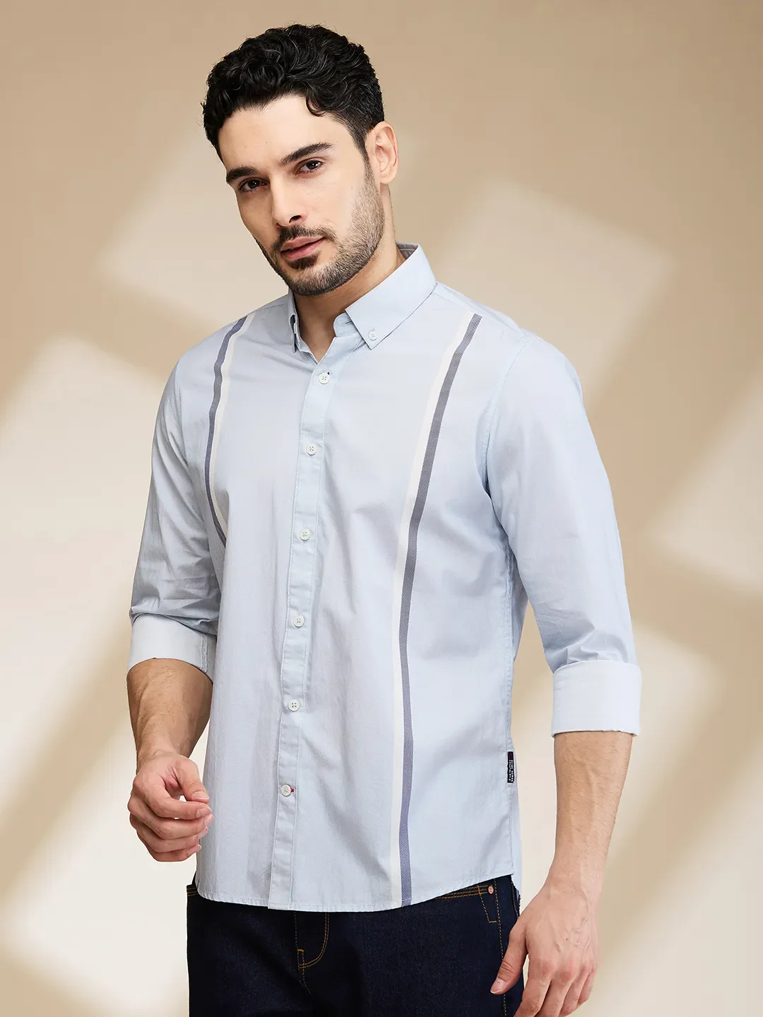 Light Blue Slim Fit Regular Collar Men's Shirt by Being Human Clothing - Image 4