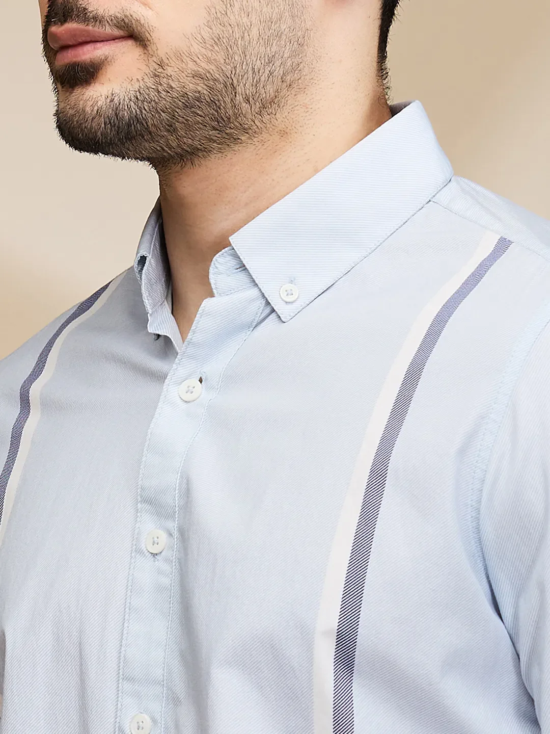 Light Blue Slim Fit Regular Collar Men's Shirt by Being Human Clothing - Image 5
