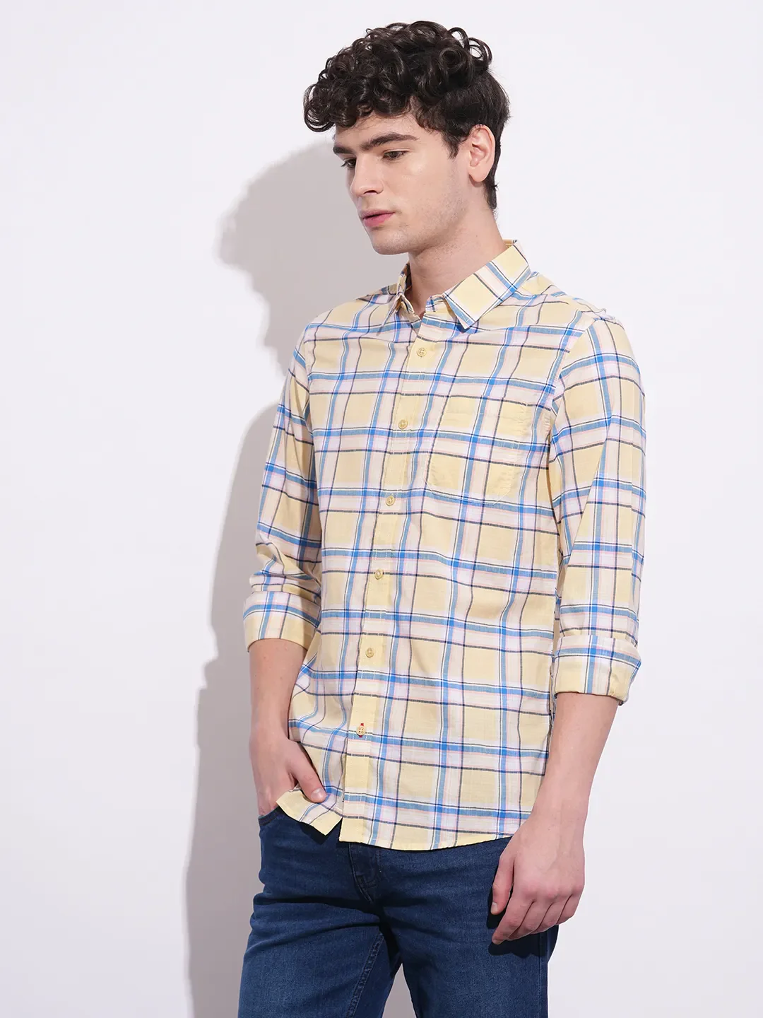 Yellow Regular Fit Regular Collar Men's Shirt by Being Human Clothing - Image 2