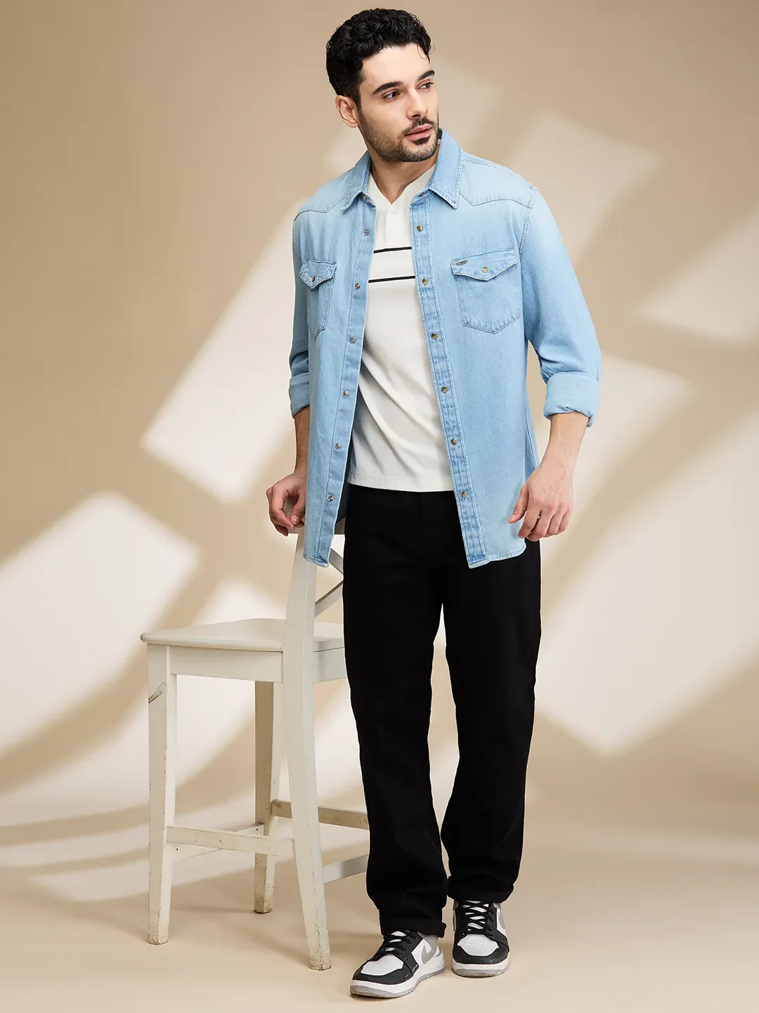 Light Blue Slim Fit Regular Collar Men's Shirt by Being Human Clothing - Image 6