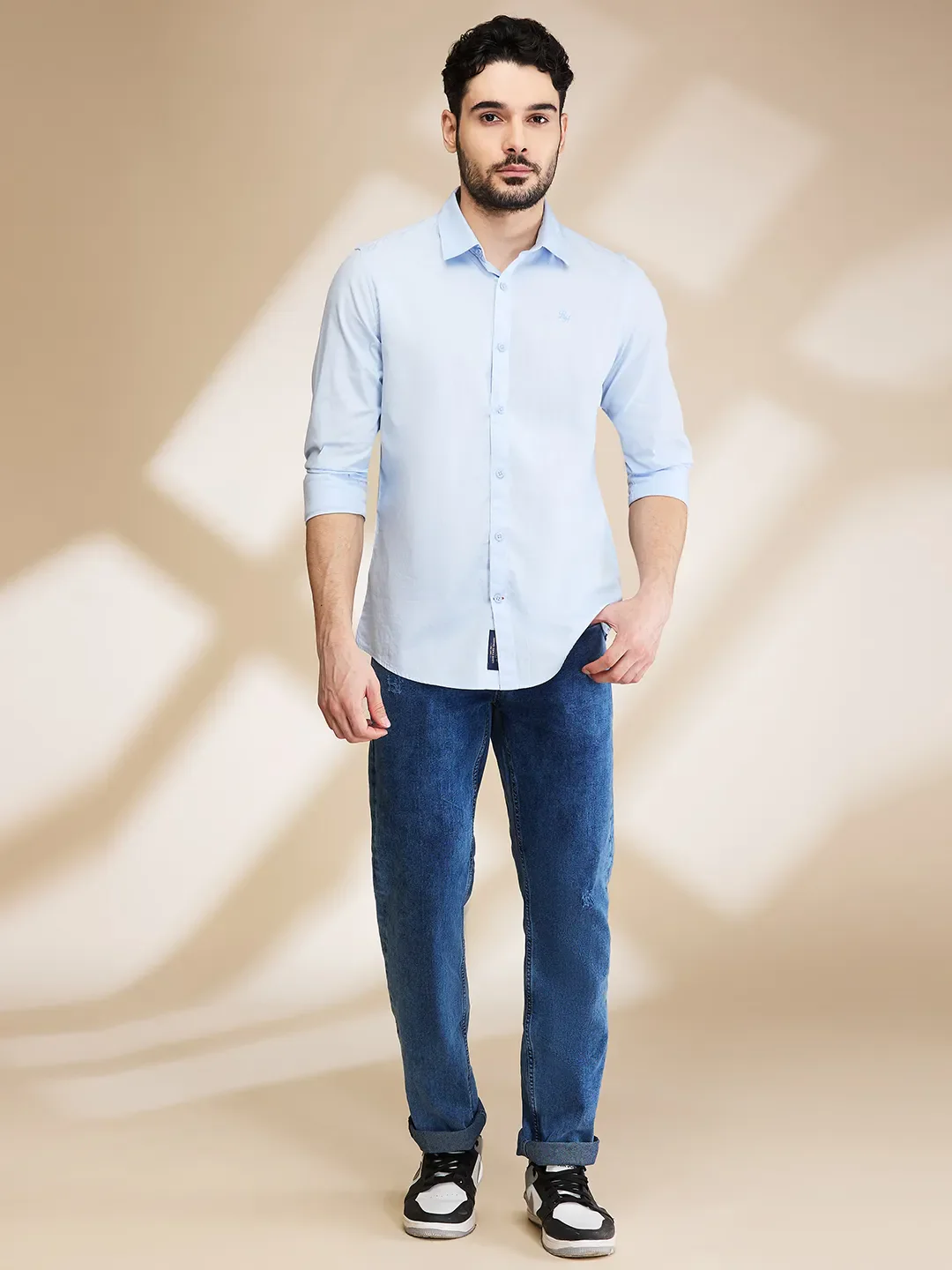 Blue Slim Straight Fit Regular Collar Long Sleeves Men's Shirt by Being Human Clothing - Image 2
