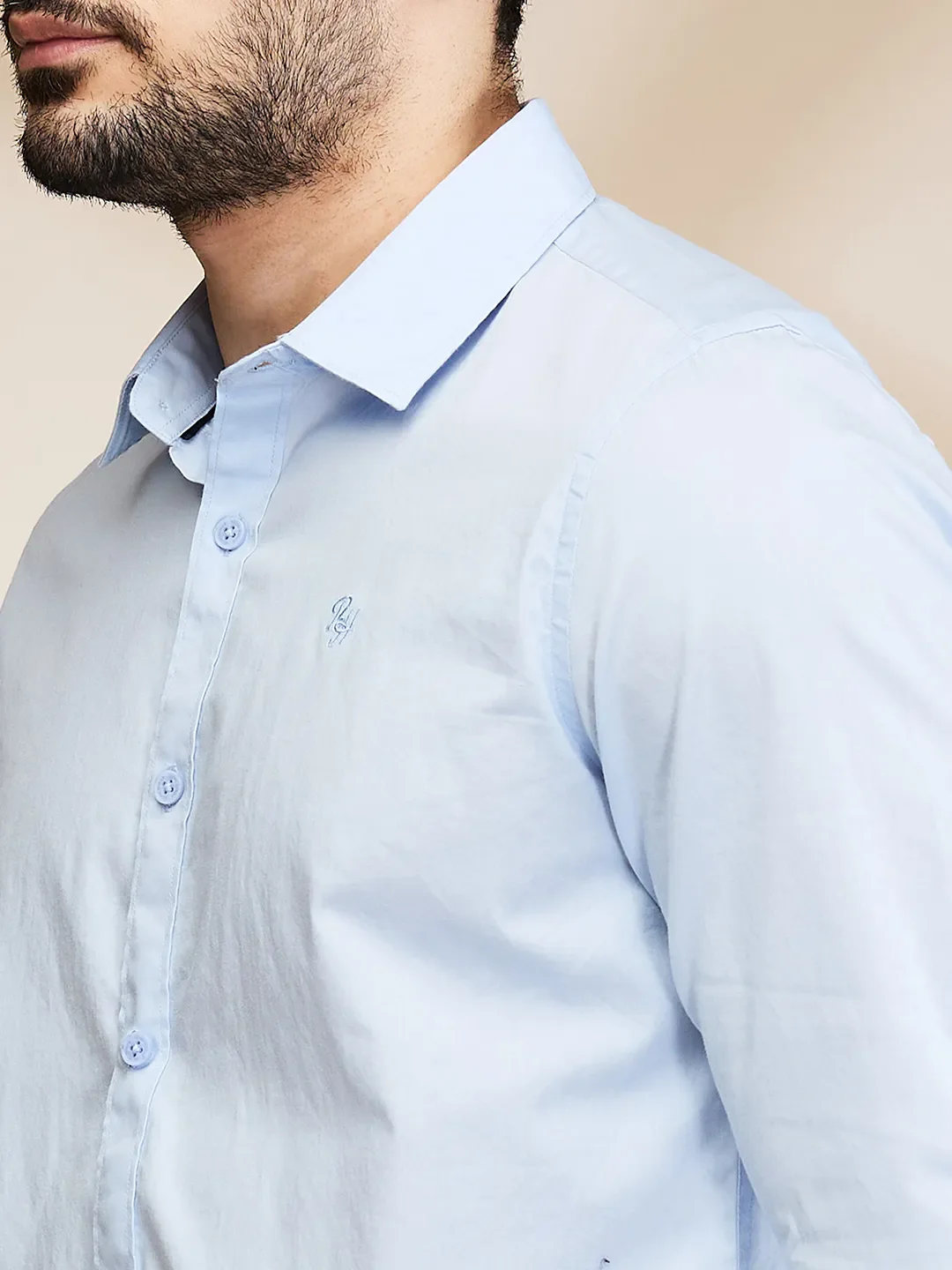 Blue Slim Straight Fit Regular Collar Long Sleeves Men's Shirt by Being Human Clothing - Image 5