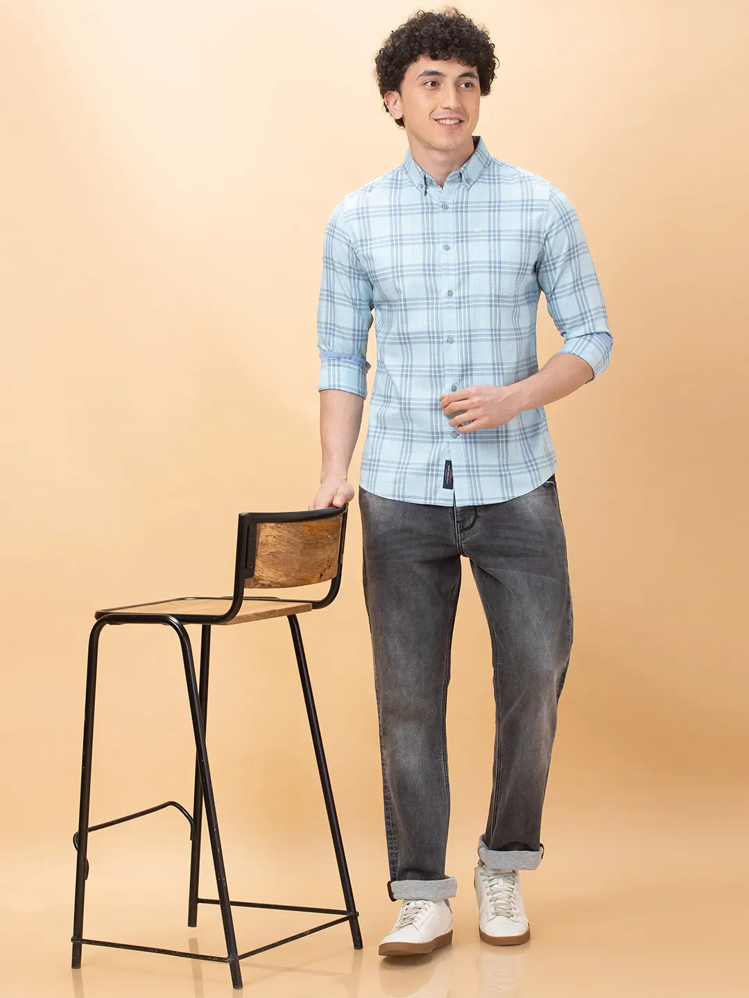 Light Blue Slim Fit Regular Collar Men's Shirt by Being Human Clothing - Image 6