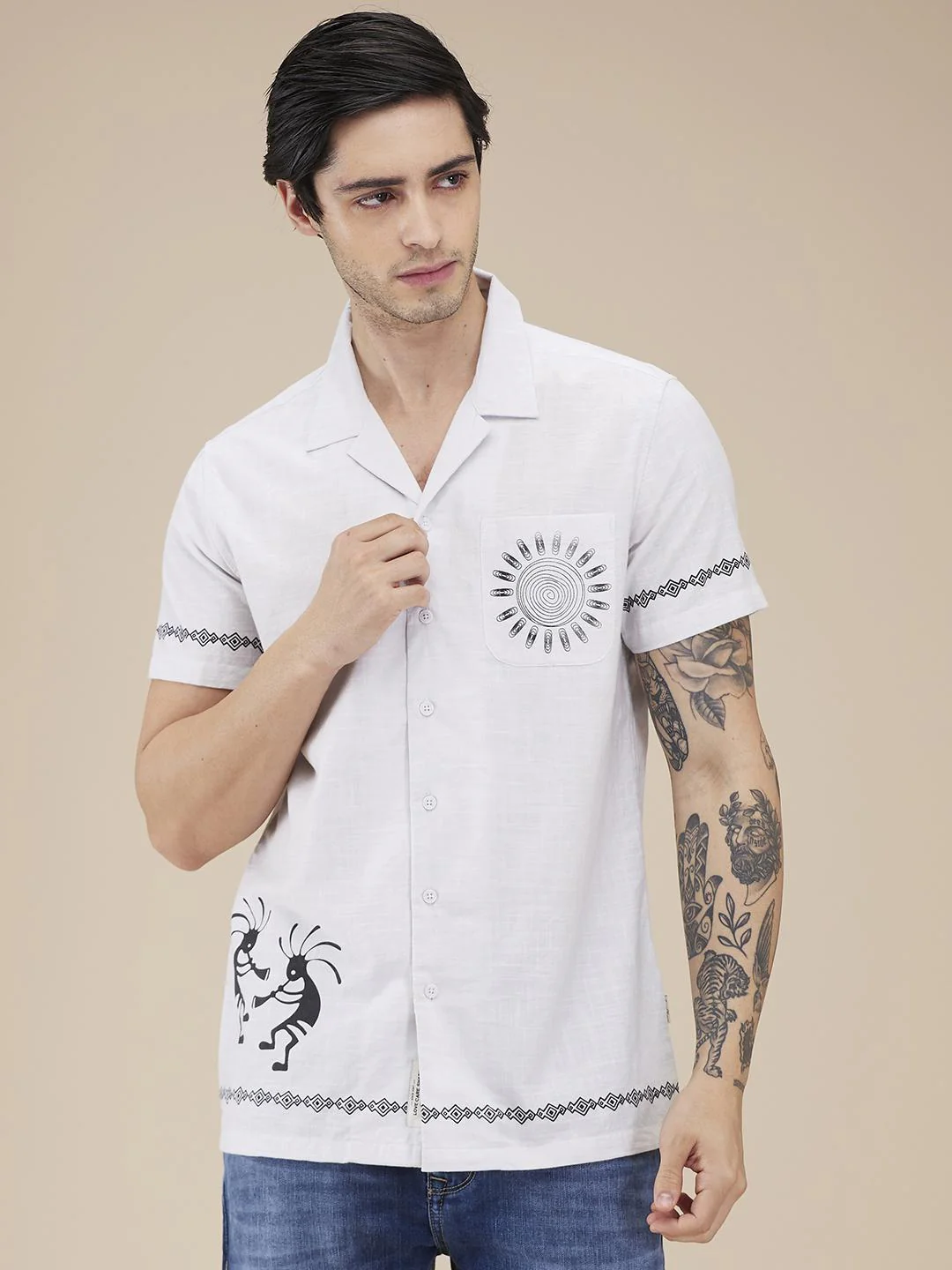 Light Grey Regular Fit Regular Collar Men's Shirt by Being Human Clothing