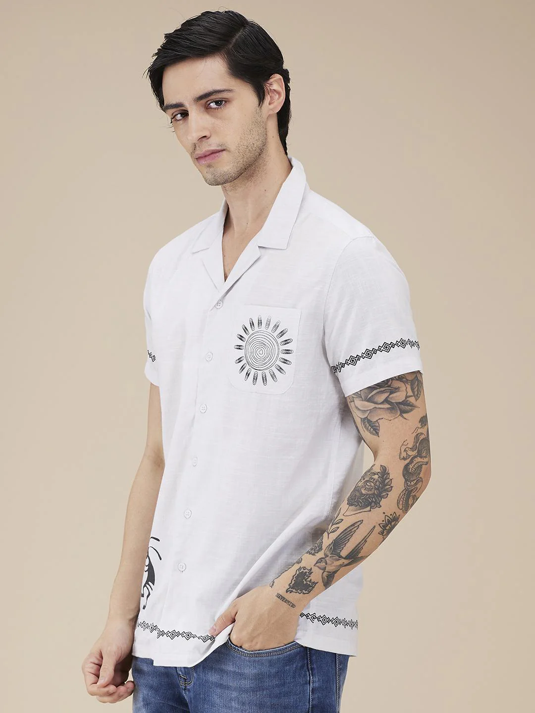 Light Grey Regular Fit Regular Collar Men's Shirt by Being Human Clothing - Image 2