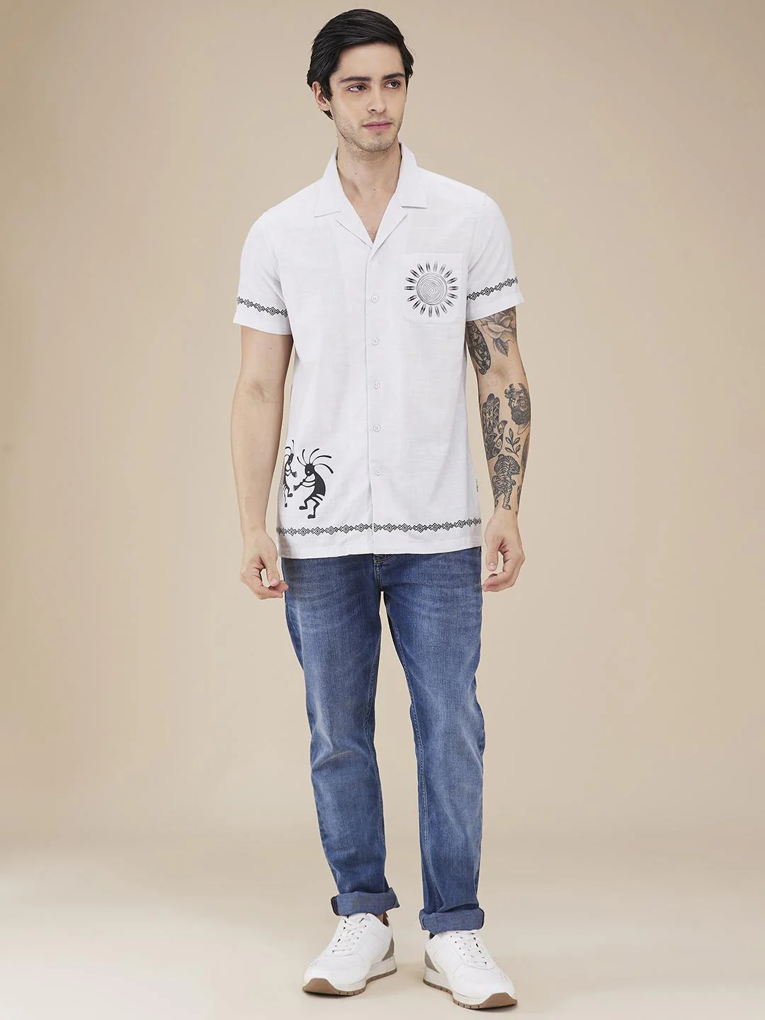 Light Grey Regular Fit Regular Collar Men's Shirt by Being Human Clothing - Image 5